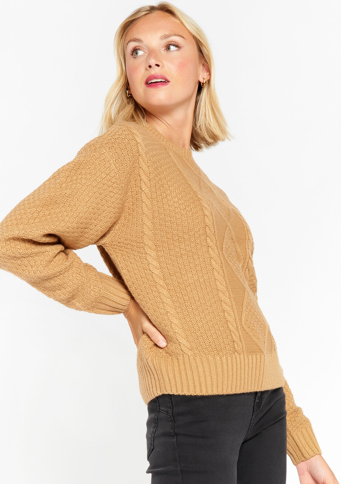 Cable-knit pullover, Cable-knit pullover - LIGHT CAMEL - 04006147_3814