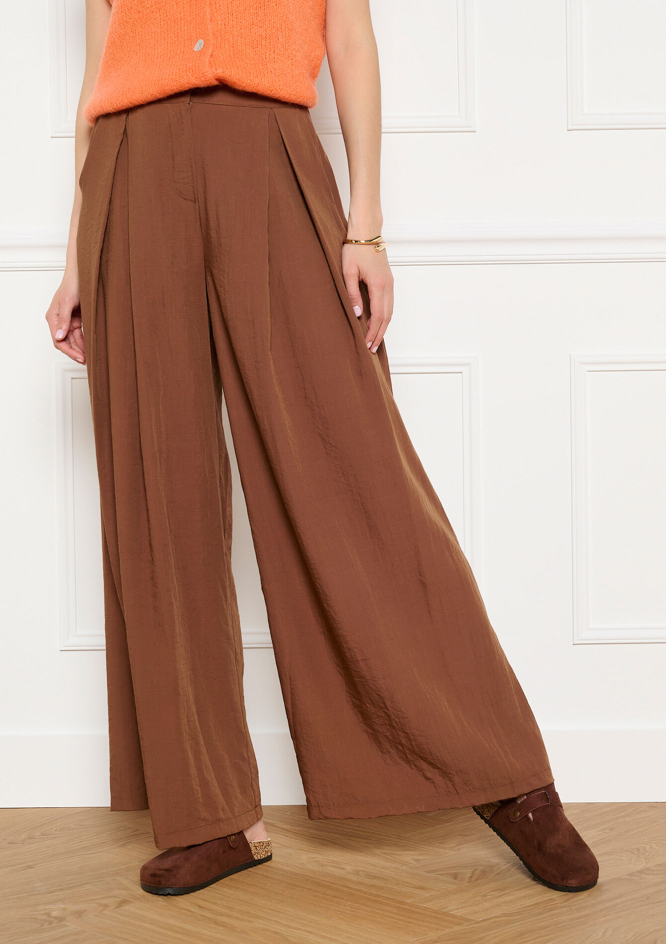 Wijde soepelvallende broek, Wijde soepelvallende broek - BROWN COFFEE - 06601134_3717