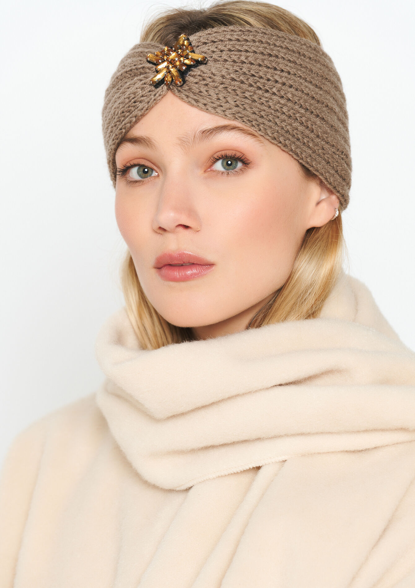 Knitted headband with gem , Knitted headband with gem - TAUPE - 1081677