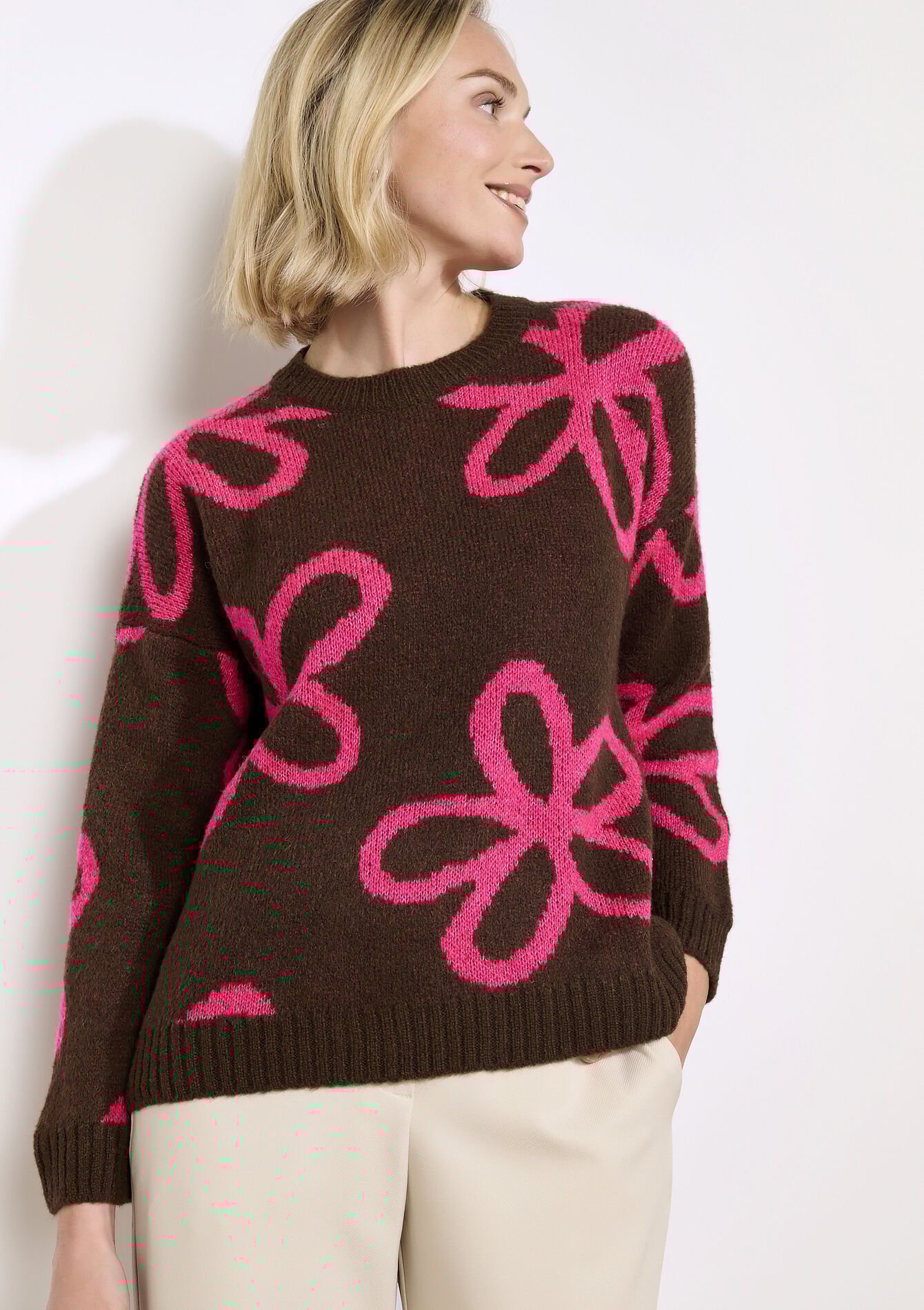 Trui met grote bloemen, Trui met grote bloemen - BROWN DARK CHOCOLATE - 04007101_3720