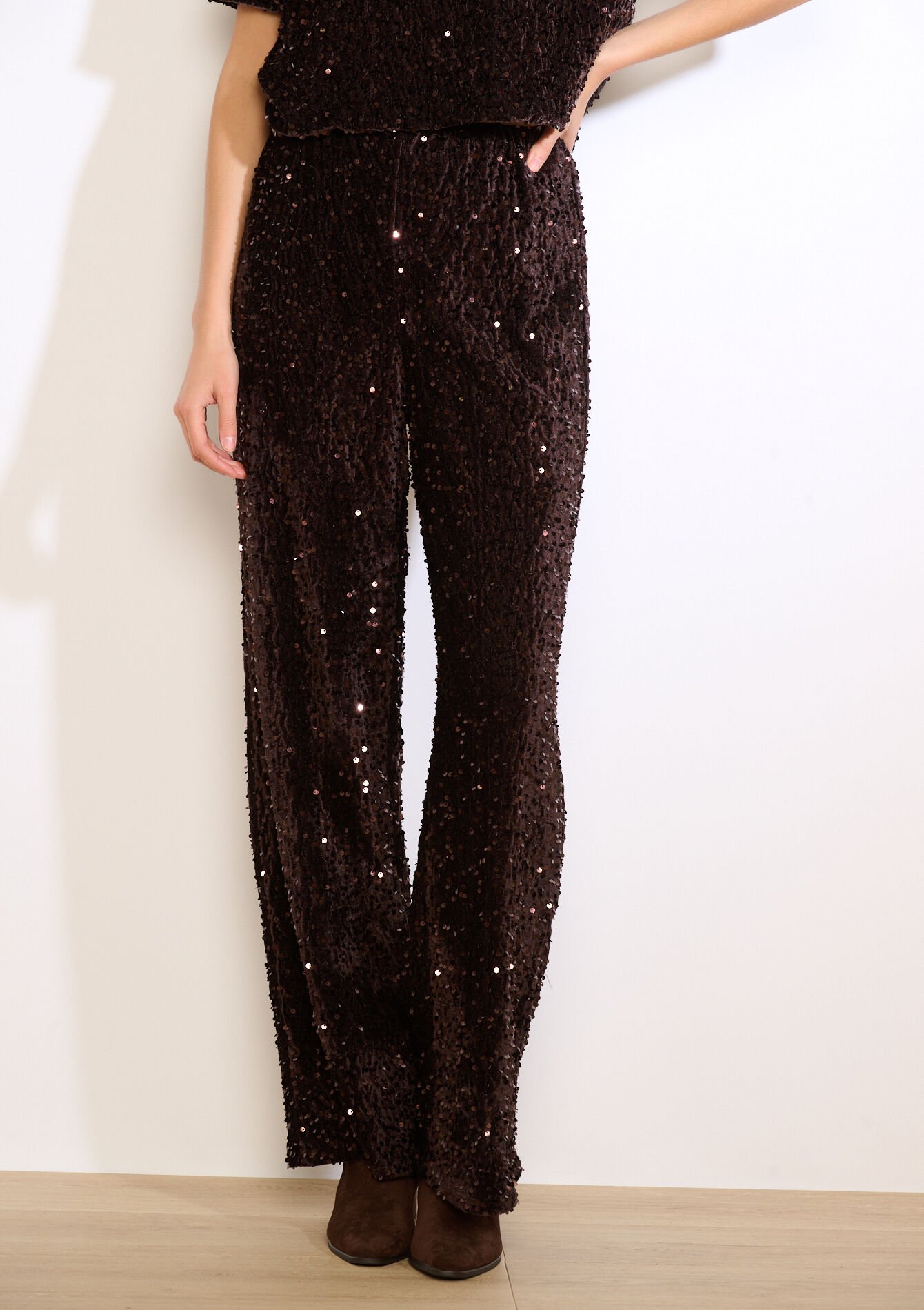 Fluwelen paillettenbroek - BROWN DARK CHOCOLATE - 06601083_3720