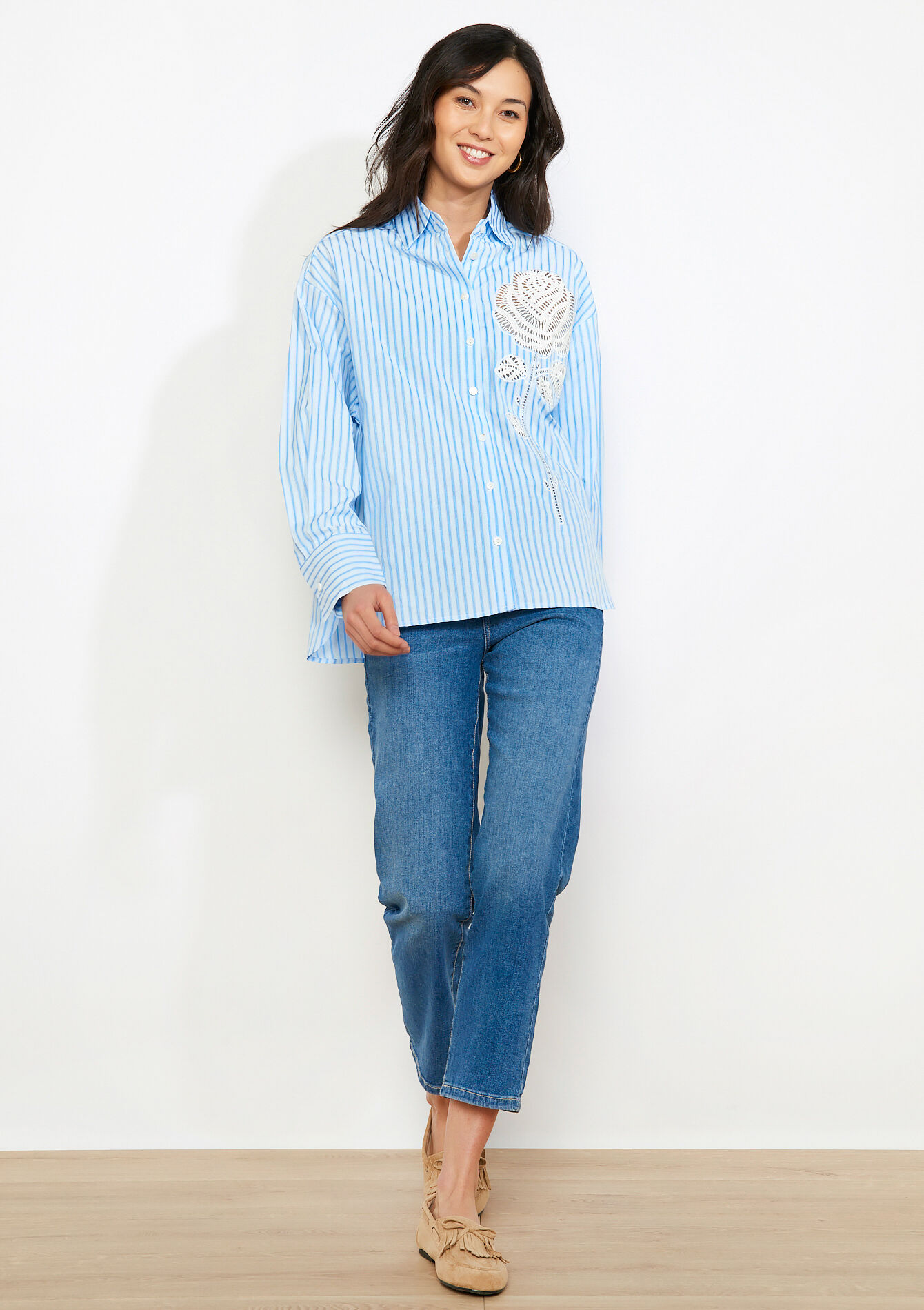 Gestreept overhemd met borduursel - BLUE PASTEL - 05703030_3003