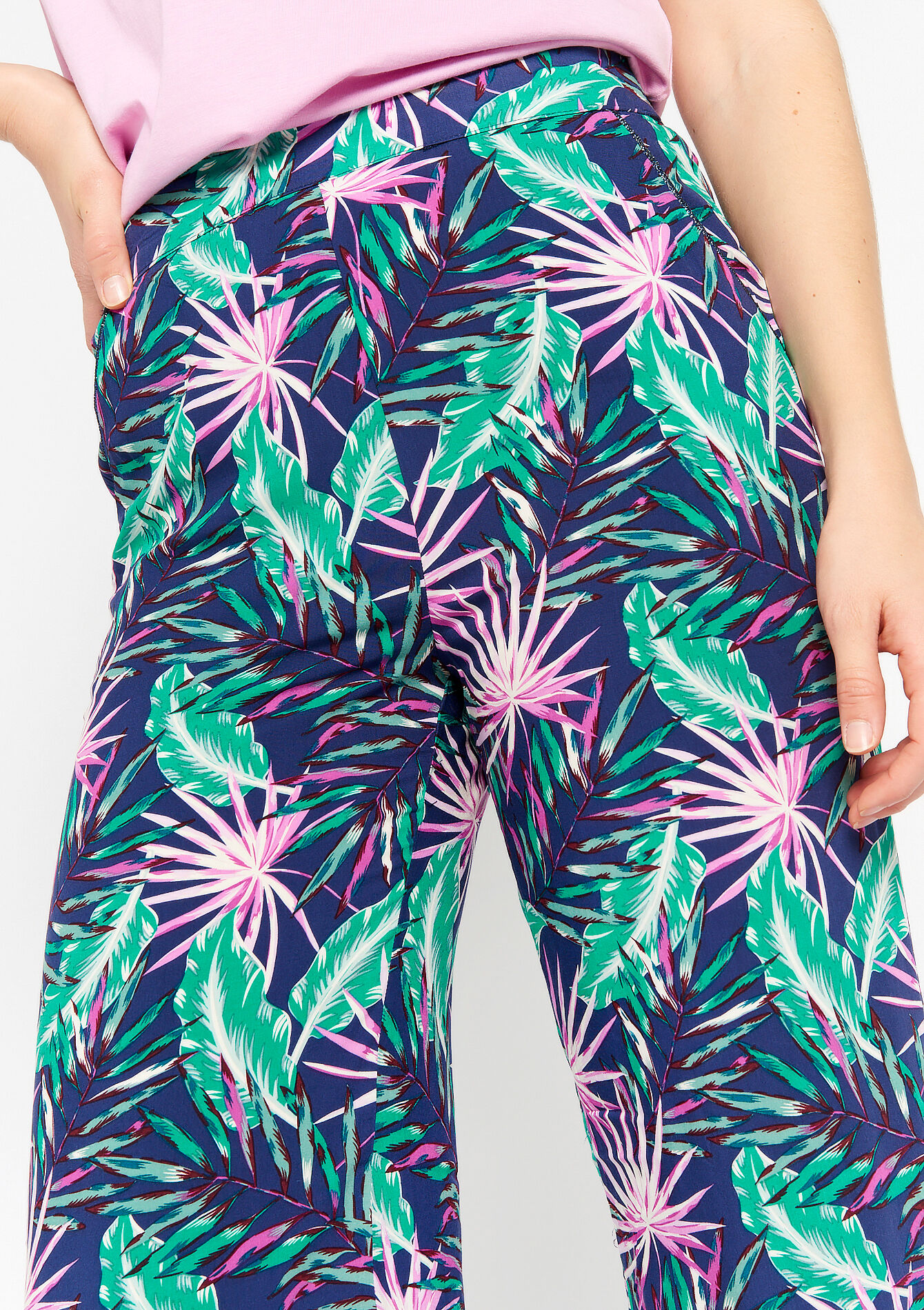 Wide trousers with tropical print, Wide trousers with tropical print - NAVY BASIC - 06600697_2723