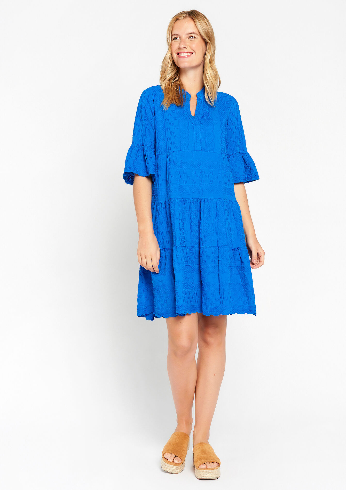 A-lijn jurk met broderie, A-lijn jurk met broderie - ELECTRIC BLUE - 08103270_1619