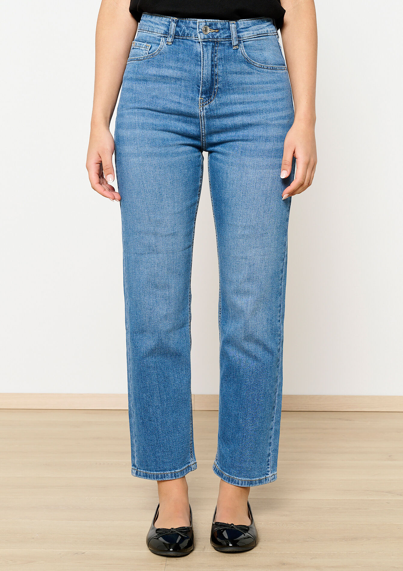 High waist straight jeans, High waist straight jeans - MEDIUM BLUE - 22000563
