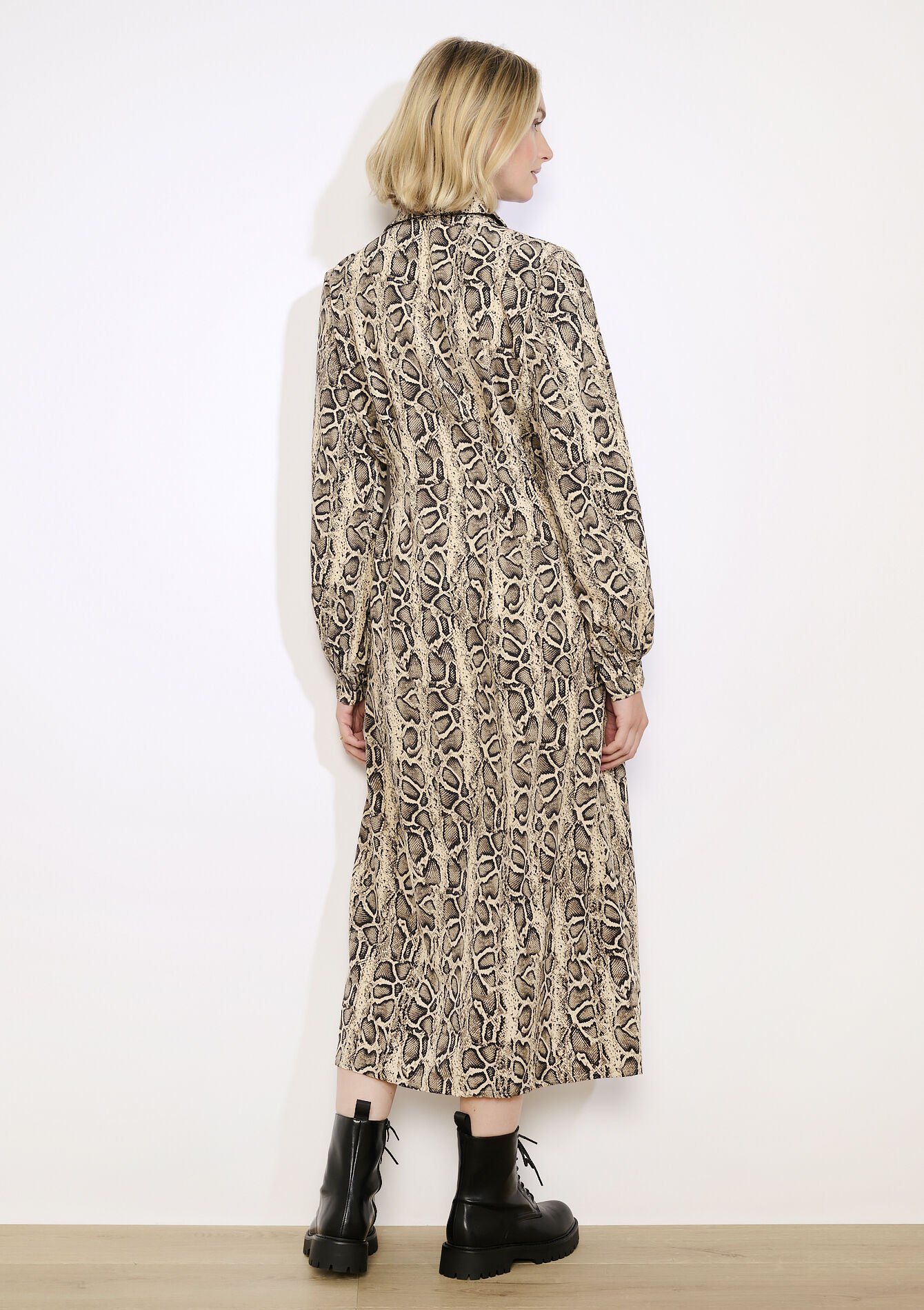 Flowing printed midi dress - LT BEIGE - 08104393_2527