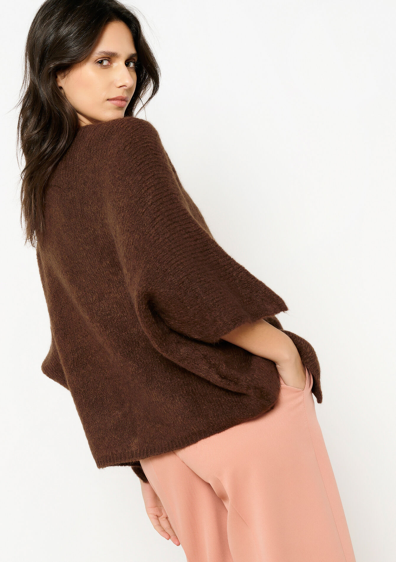 Cardigan en mohair - BROWN DARK CHOCOLATE - 04101273_3720