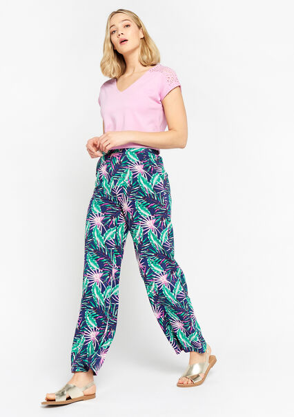 Wide trousers with tropical print - NAVY BASIC - 06600697_2723