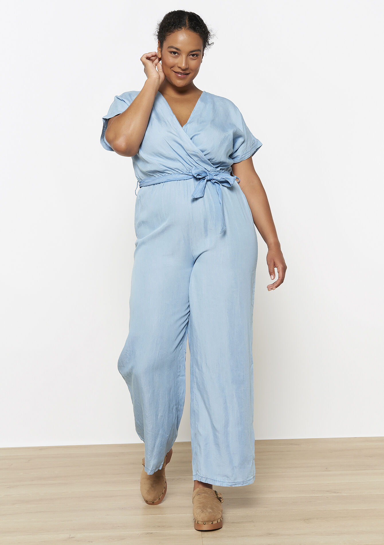 Belted wide-leg jumpsuit, Belted wide-leg jumpsuit - BLUE BLEACHED - 06004630_0502