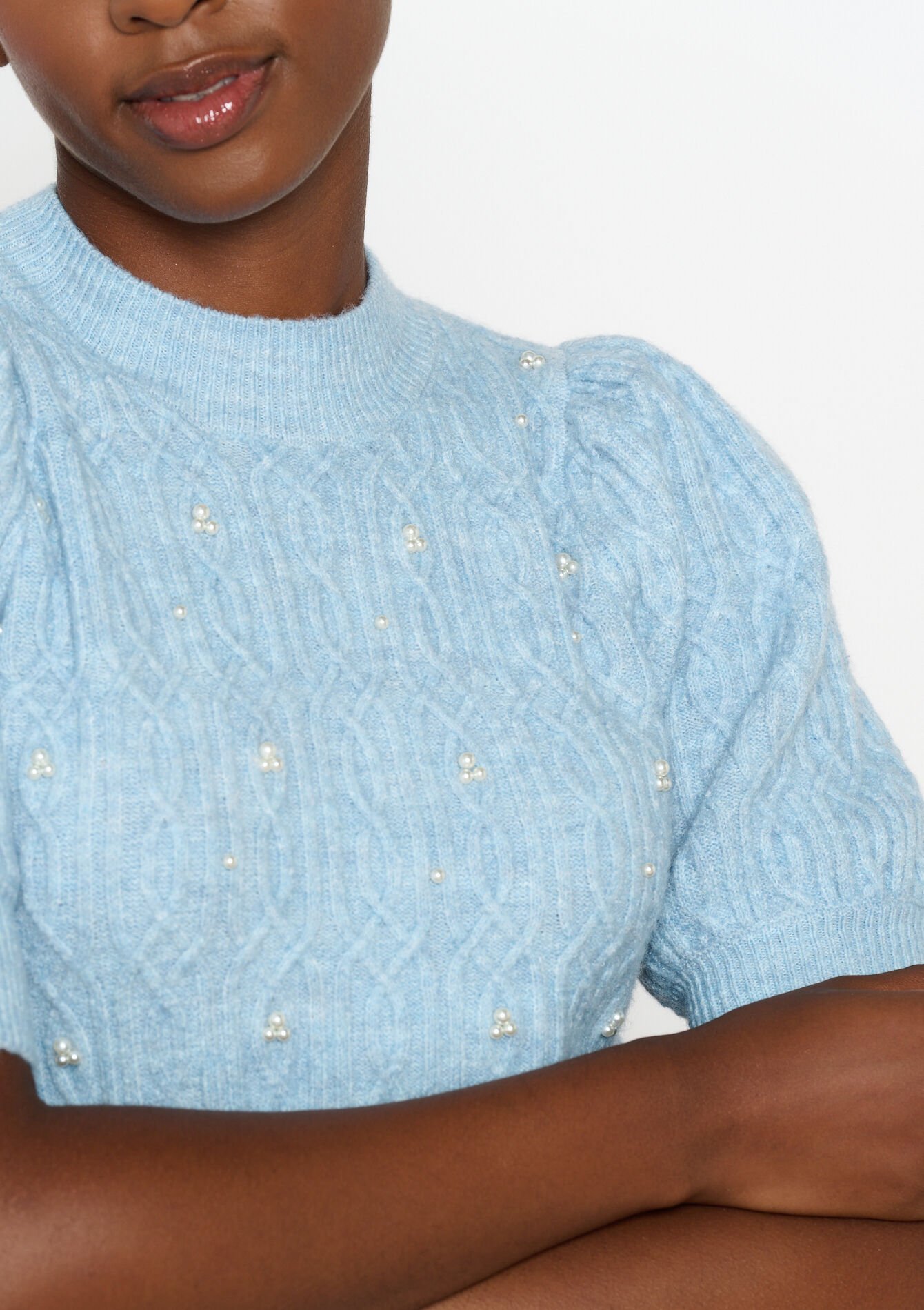 Pullover à manches bouffantes - BLUE PASTEL - 04006539_3003