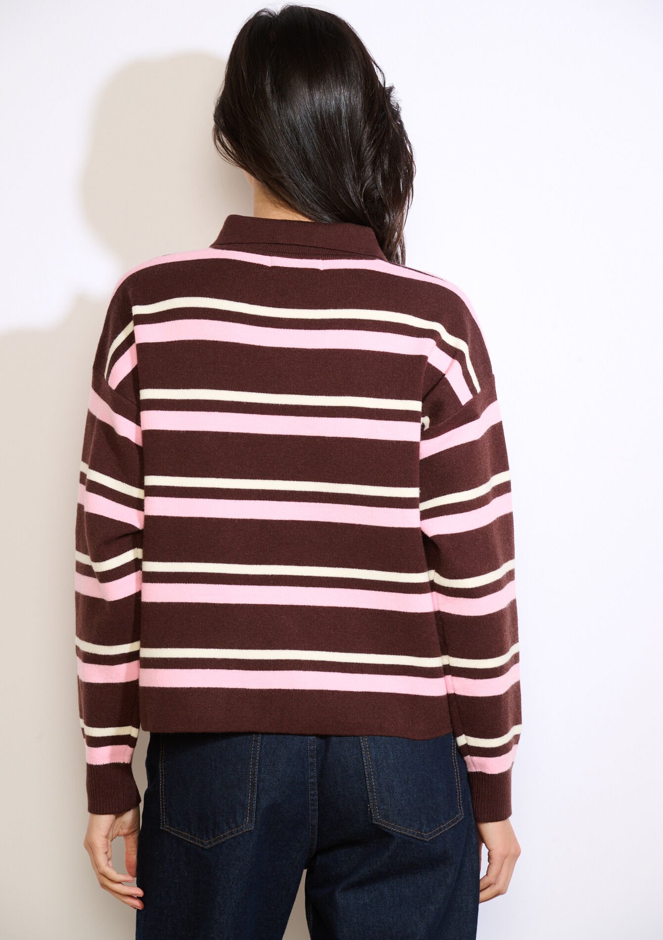 Soft striped polo knit, Soft striped polo knit - BROWN DARK CHOCOLATE - 04007125