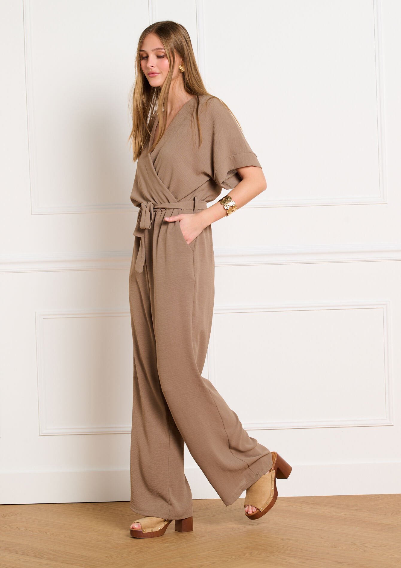 Combinaison fluide ceinturée, Combinaison fluide ceinturée - TAUPE - 06004728_1021