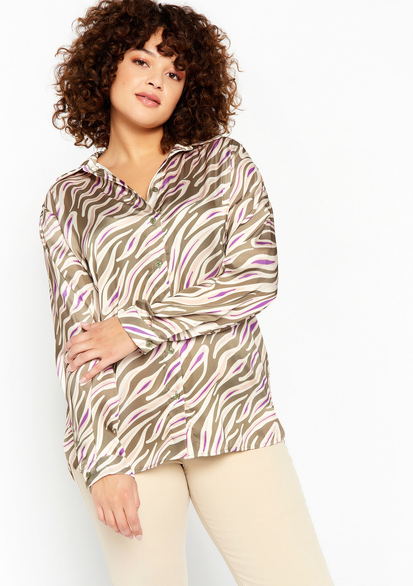 Oversized hemd met zebraprint, Oversized hemd met zebraprint - KHAKI MINT - 05702134_2542