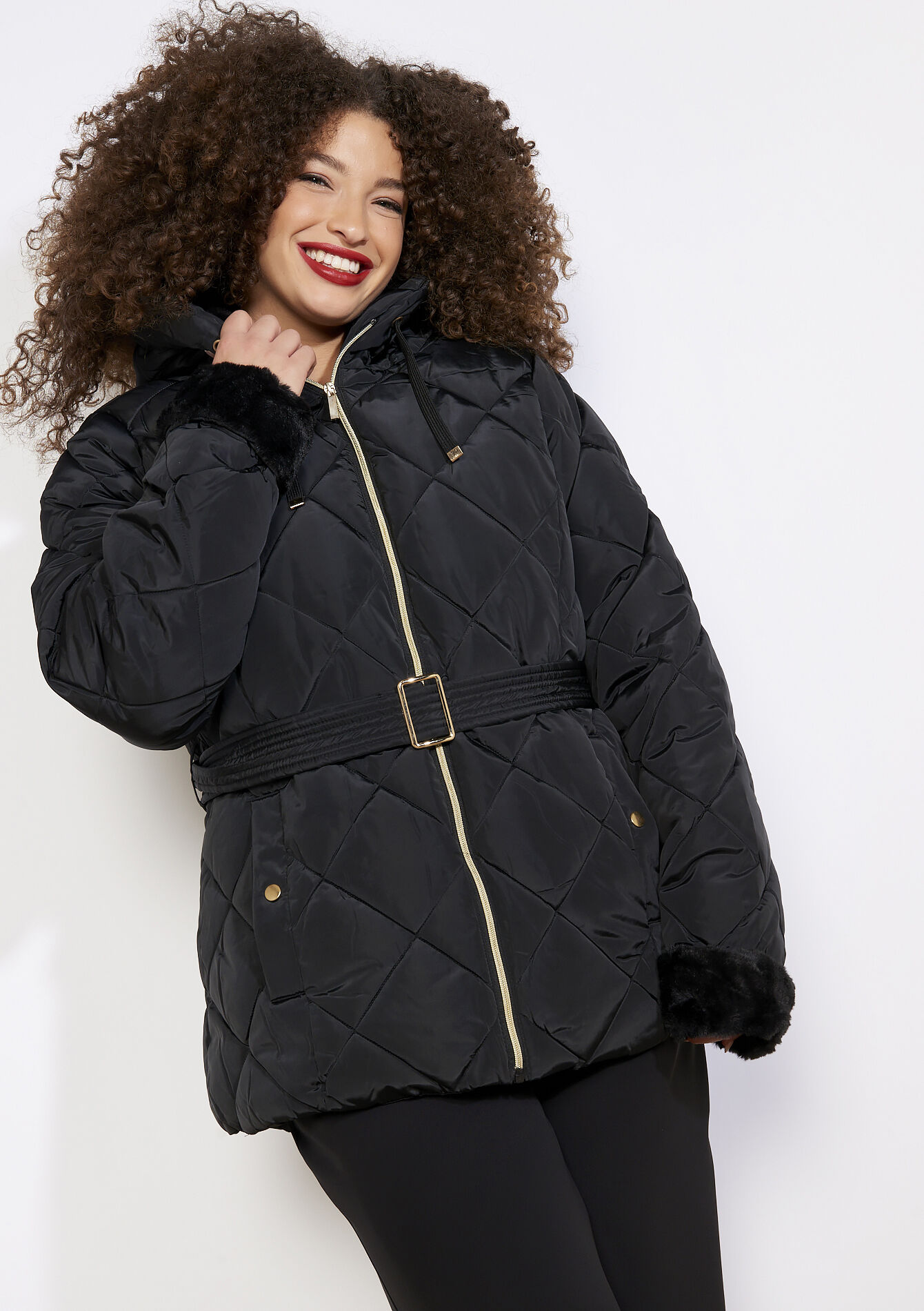 Doudoune ceinturée courte, , back