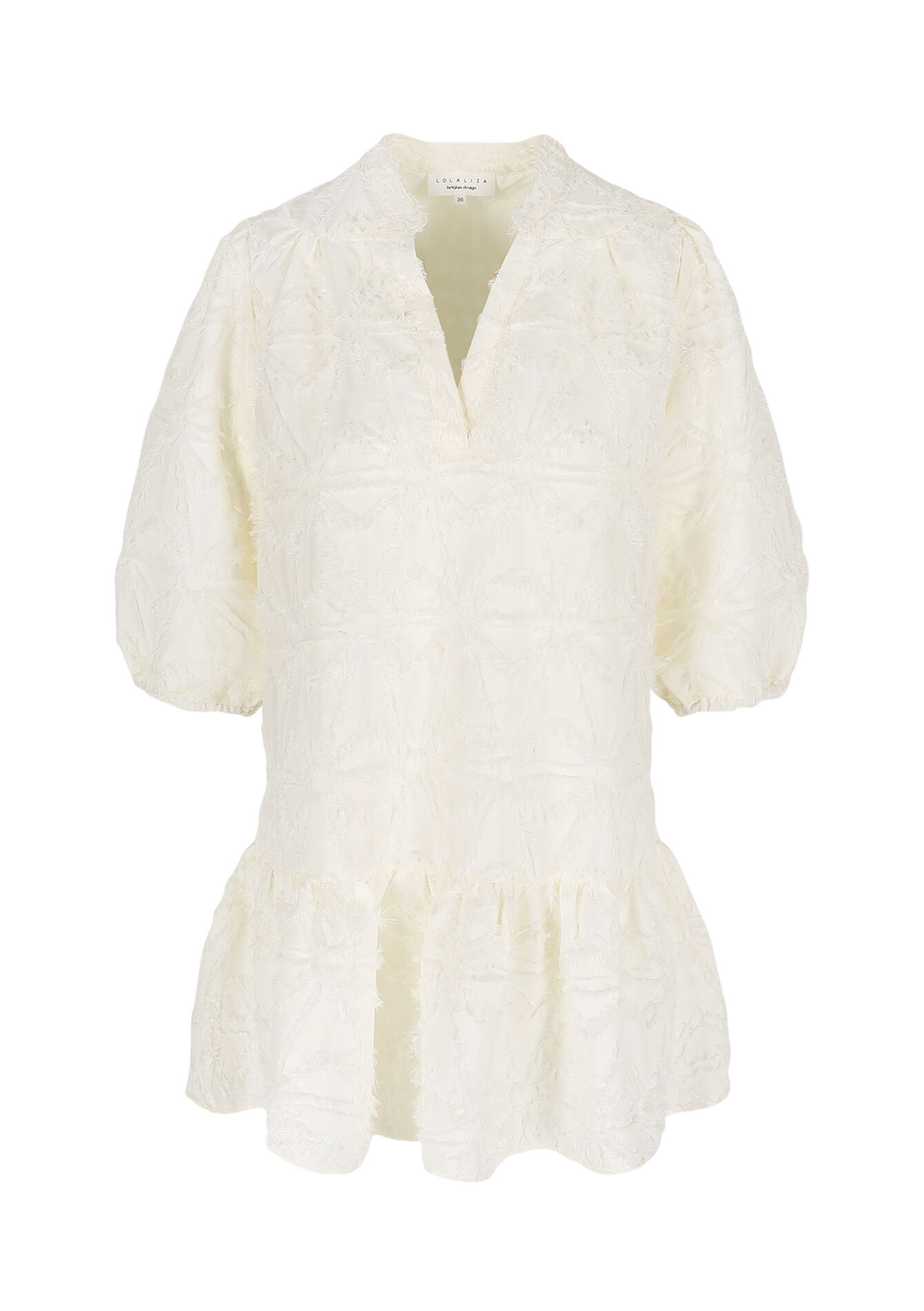 Robe en jacquard à manches bouffantes - VANILLA WHITE - 08104160_1013