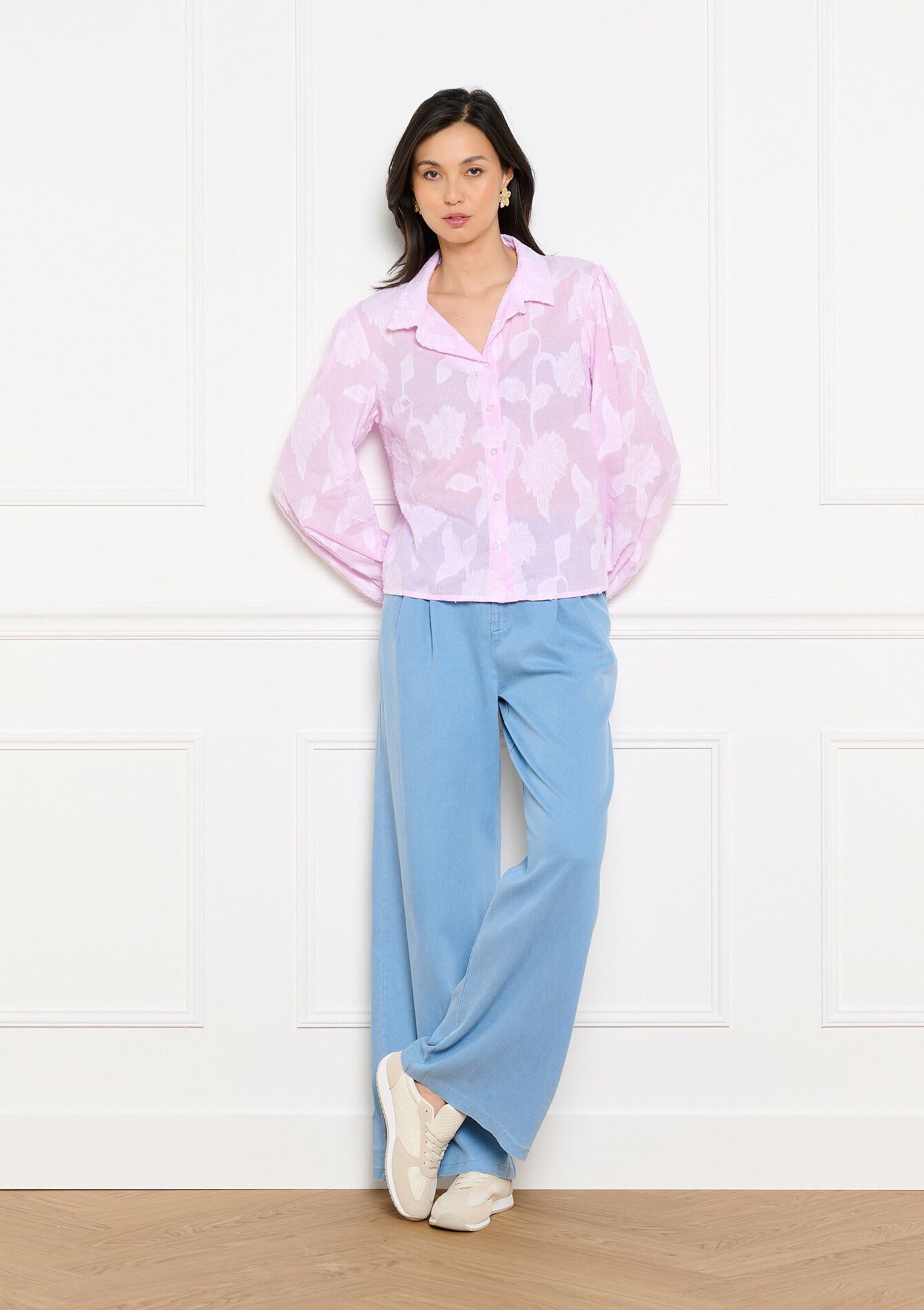 Gestreepte hemd met jacquard - LIGHT PINK - 05703087_1303