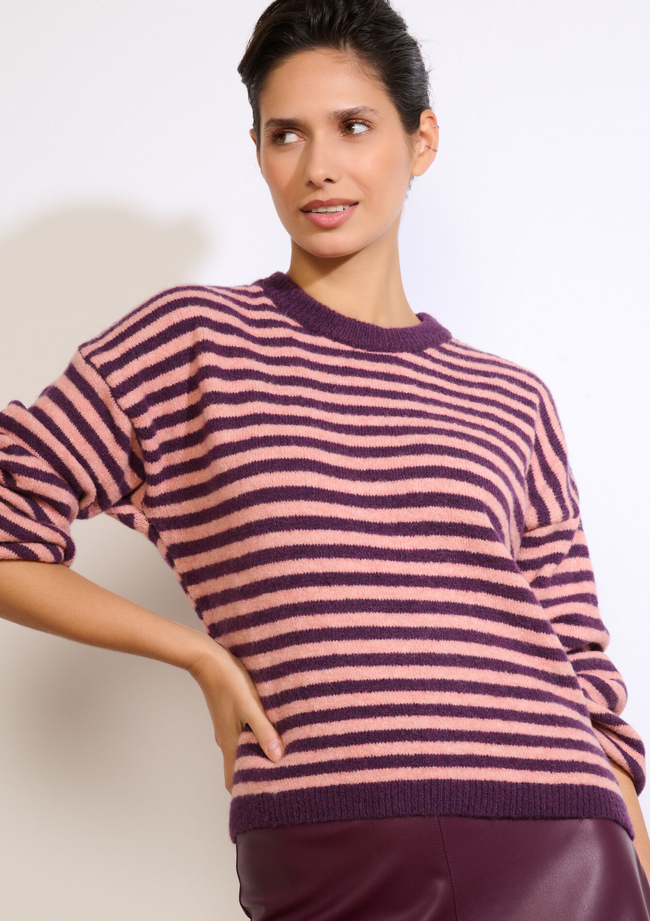 Oversized gestreepte trui, Oversized gestreepte trui - PURPLE - 04007108_5902