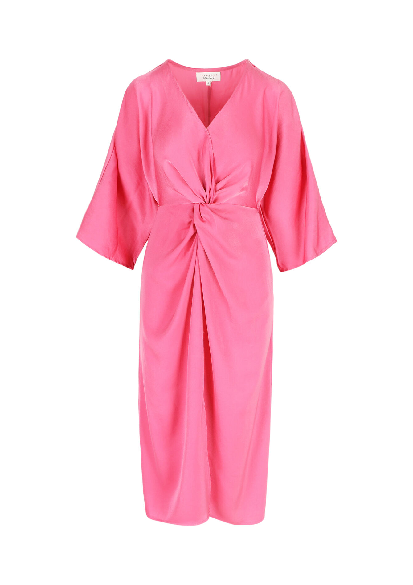 Satin midi dress with knot, Satin midi dress with knot - CORAL PINK - 08103655_1968