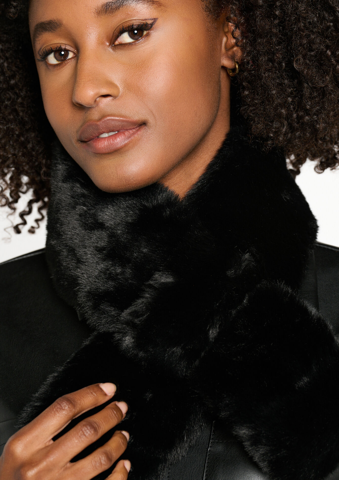 Colsjaal met faux fur, Colsjaal met faux fur - BLACK - 1081170