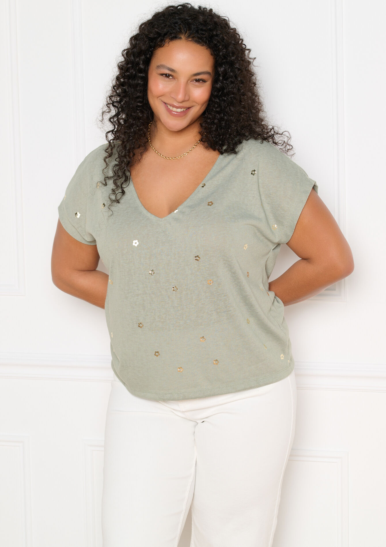 T-shirt à imprimé foil - KHAKI FADED - 02301945_4326