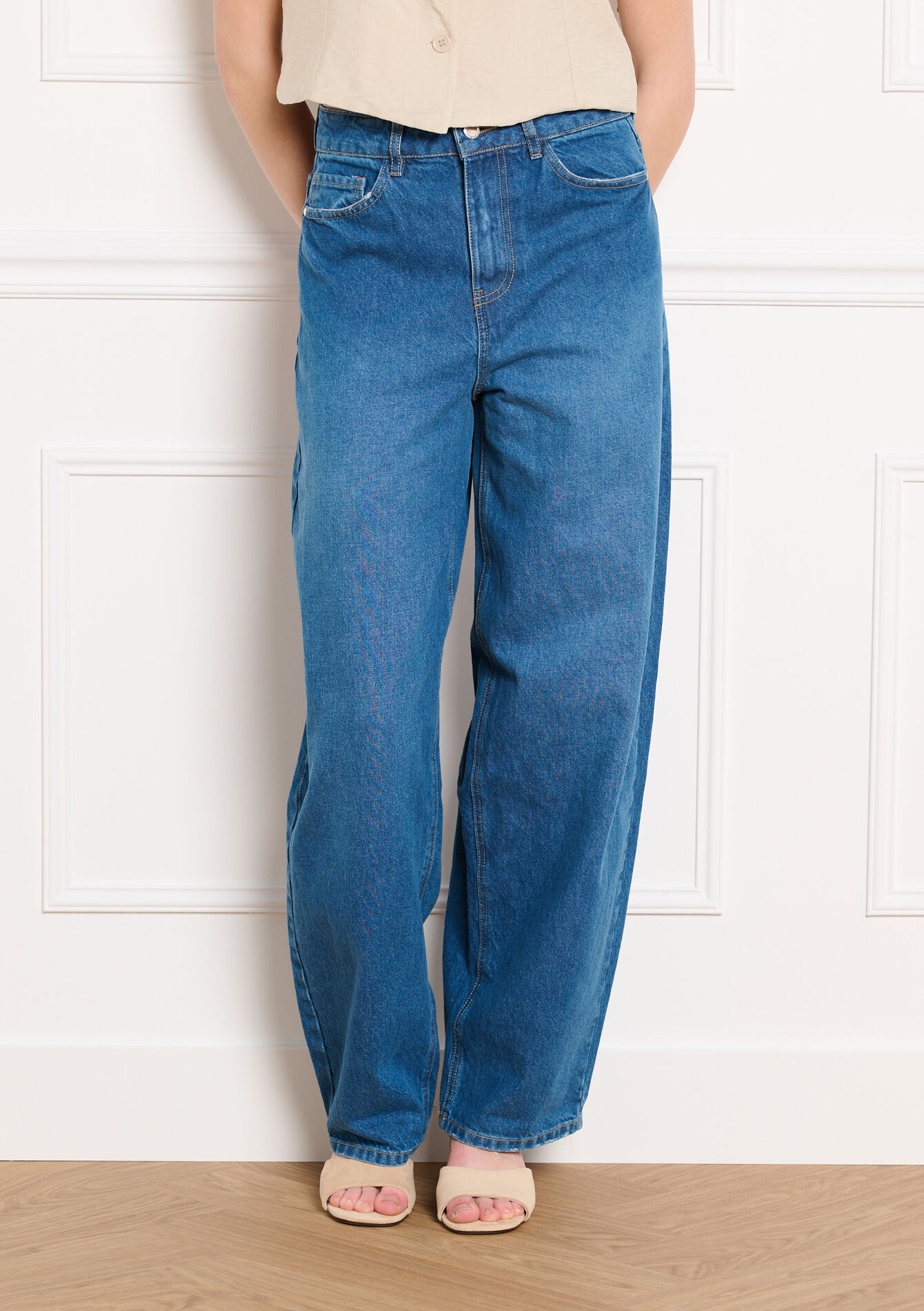 Hoge taille wide-leg jeans - MEDIUM BLUE - 22000661_0500