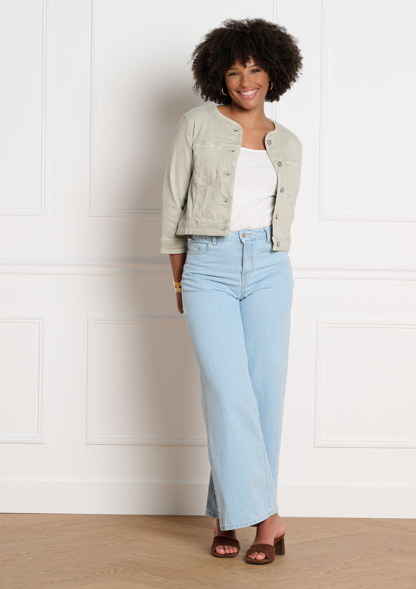 Cropped buttoned jacket - KHAKI MINT - 09101121_2542