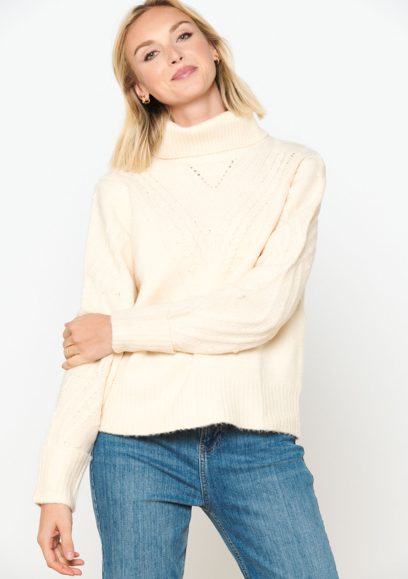 Grofgebreide coltrui met reliëf  - ECRU PEACH - 04101041_2564