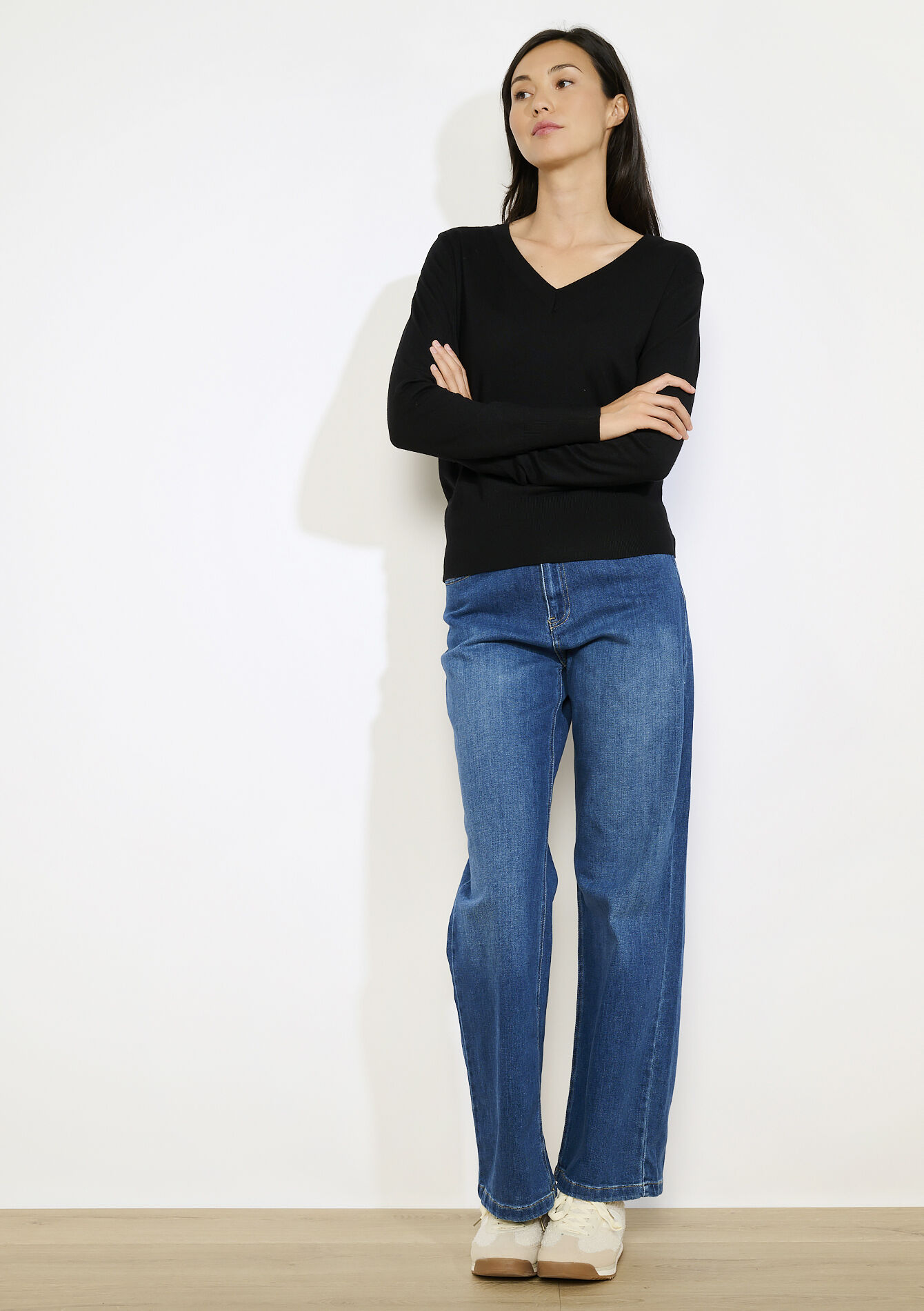 V-hals trui met knoopjes - BLACK - 04006975_1119