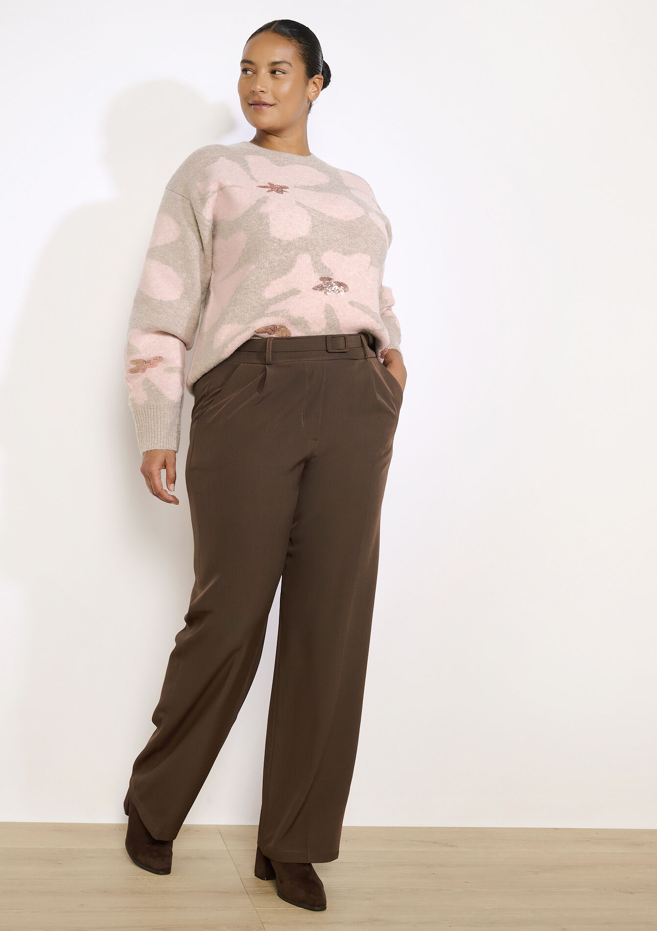 Pantalon fluide ceinturé, , back