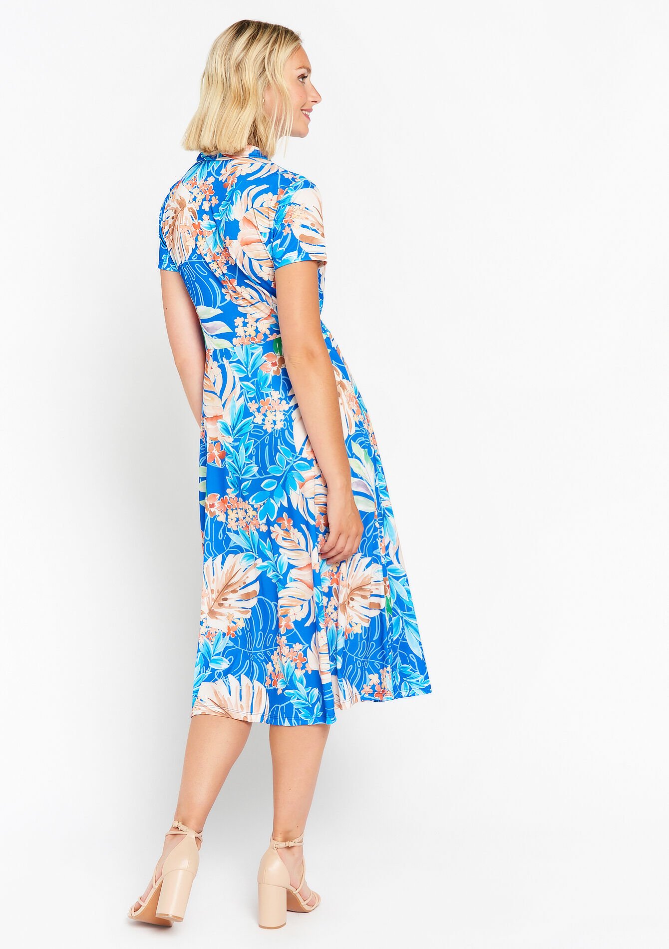 Robe cache-coeur à imprimé tropical, Robe cache-coeur à imprimé tropical - ELECTRIC BLUE - 08601992_1619