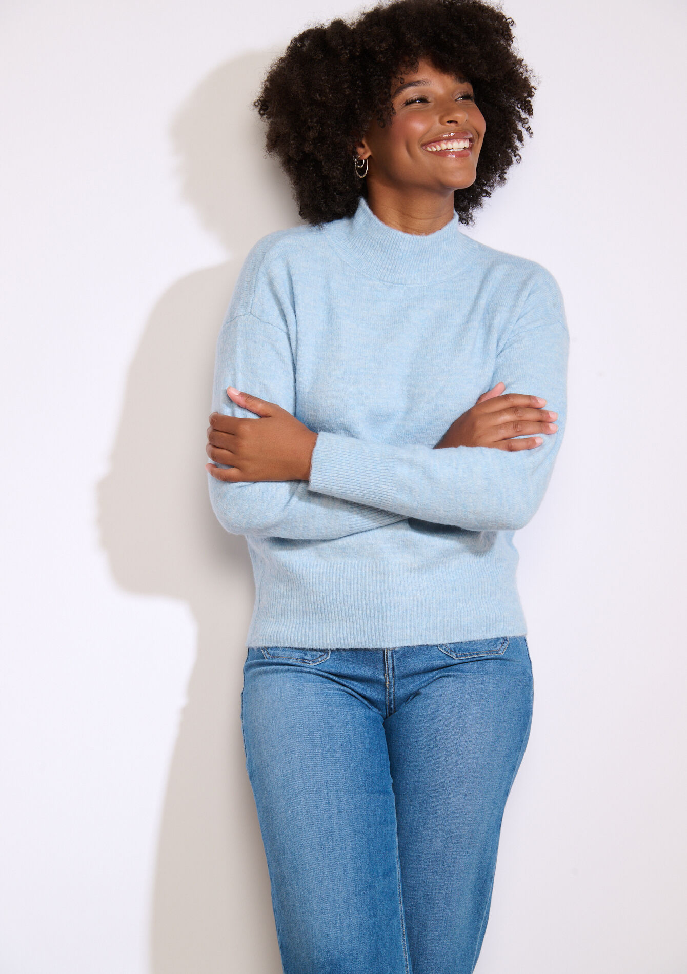 Pull doux col montant - BLUE PASTEL - 04006914_3003