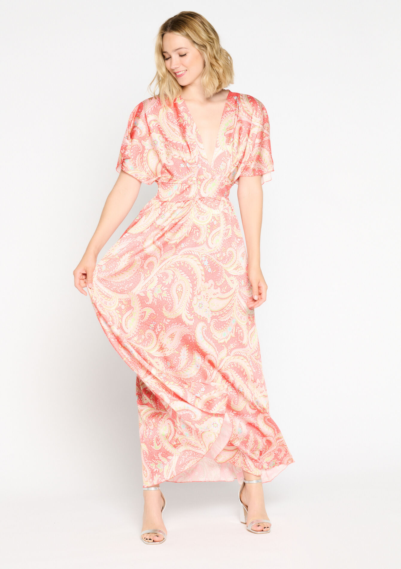 Robe longue à imprimé Paisley, Robe longue à imprimé Paisley - CORAL BRIGHT - 08602141_2007