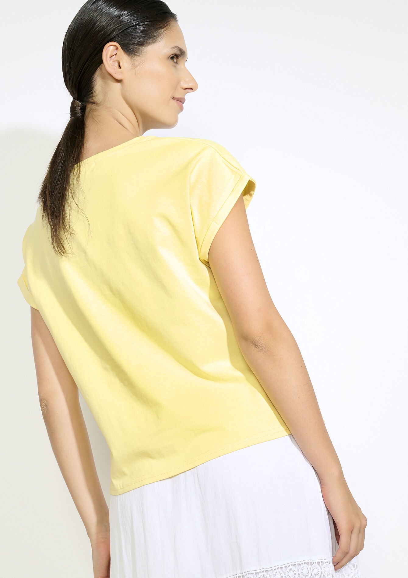 T-shirt met borduursel - YELLOW PASTEL - 02301784_5004