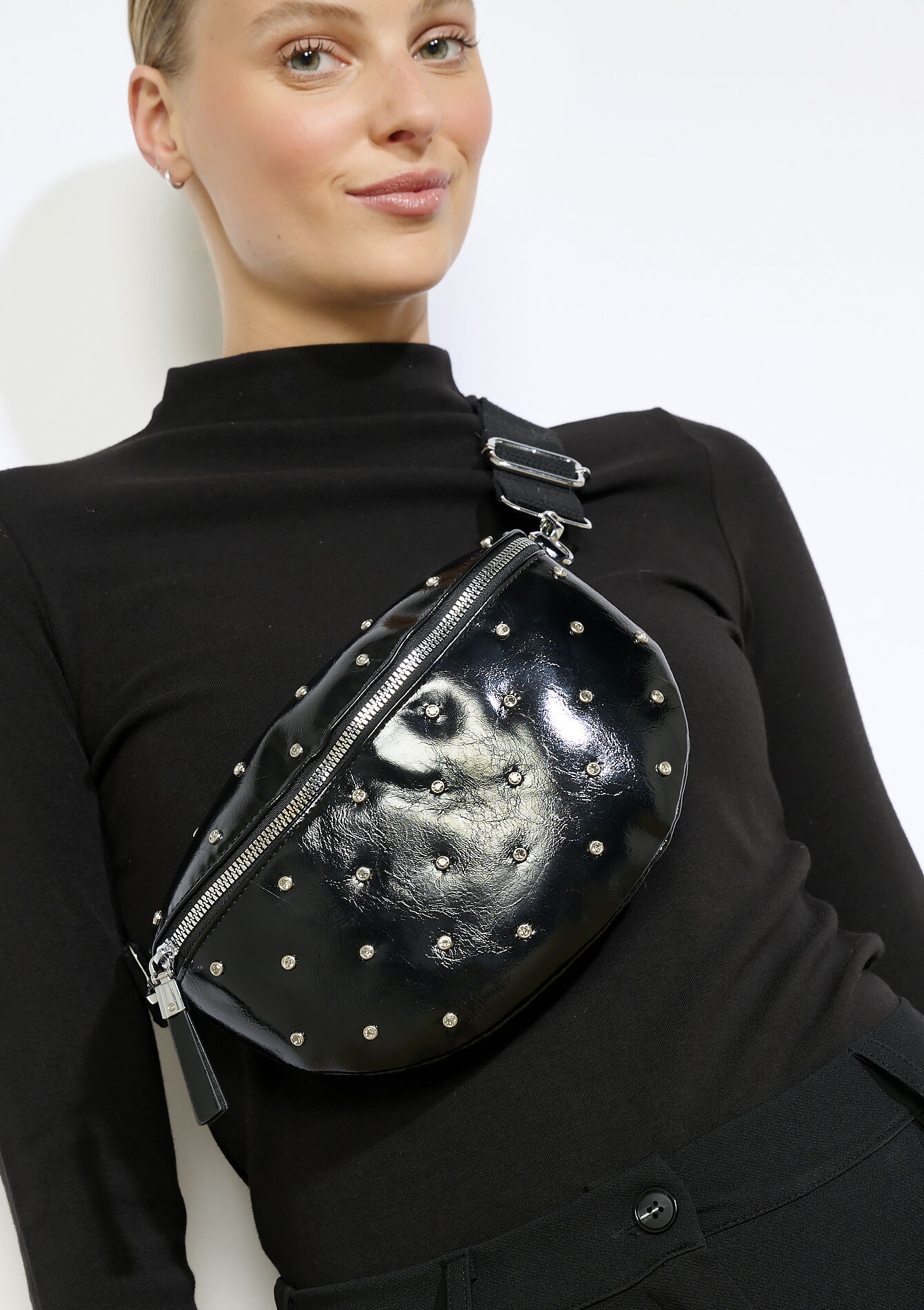 Glanzende heuptas met strass, Glanzende heuptas met strass - BLACK - 14001923_1119