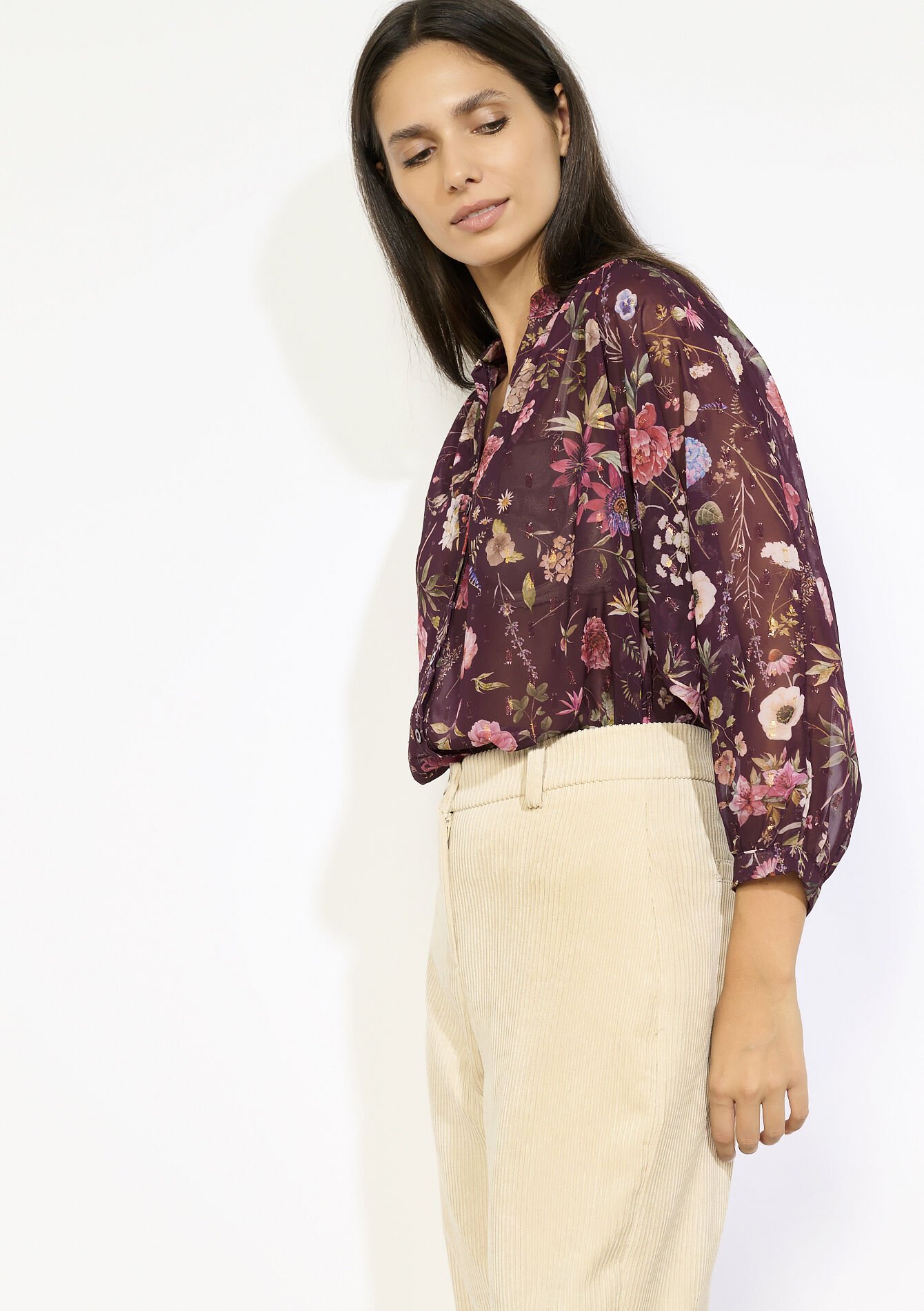 Blouse à fleurs vaporeuse, Blouse à fleurs vaporeuse - BORDEAUX WINE - 05702942_5514