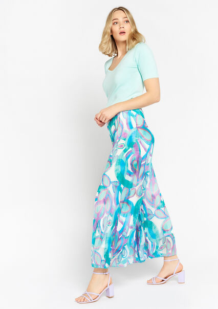 Wide trousers with graphic print - TURQUOISE - 06600750_1759