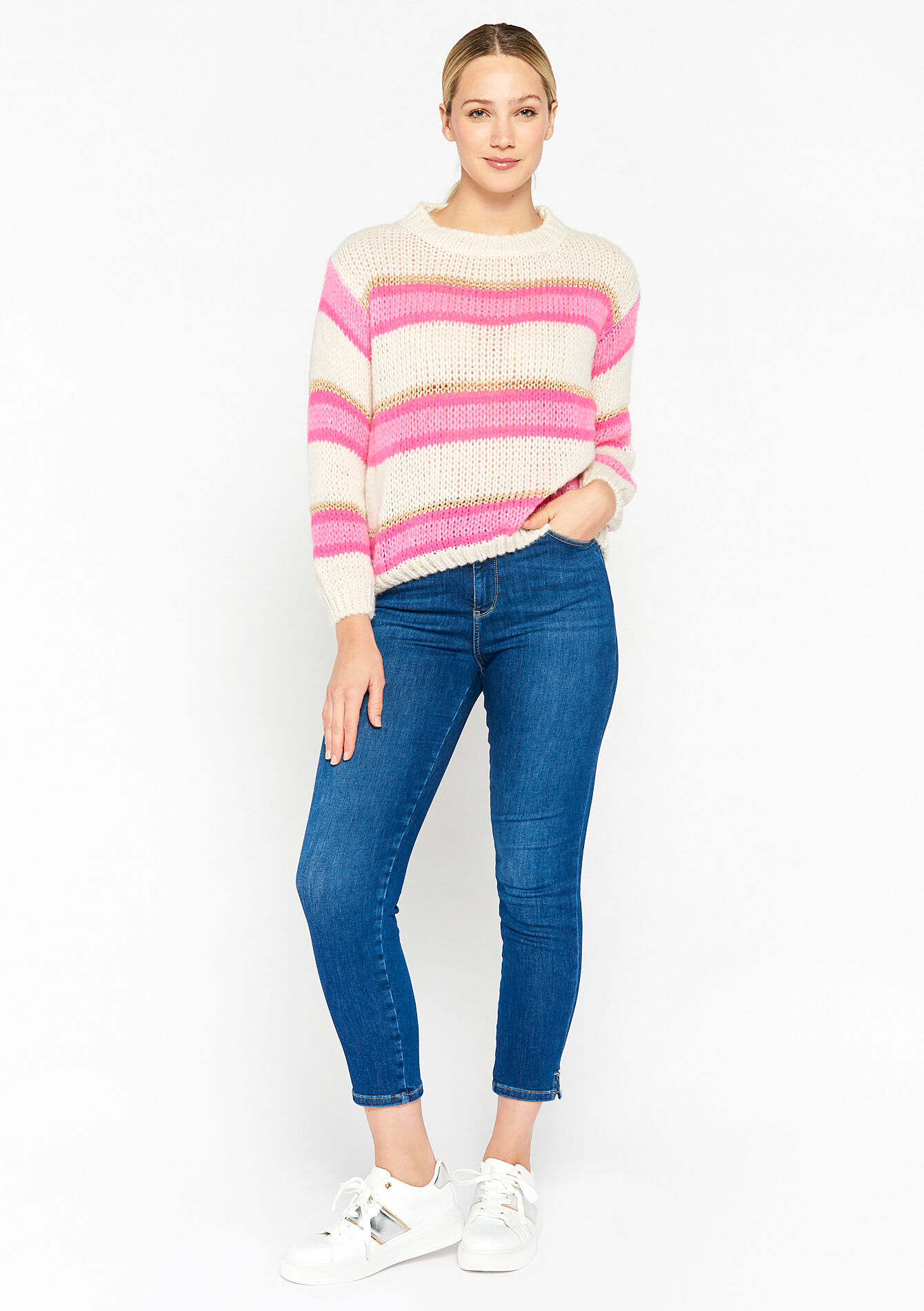 Knitted pullover with colour bock, Knitted pullover with colour bock - PINK BUBBLEGUM - 04006092_1477