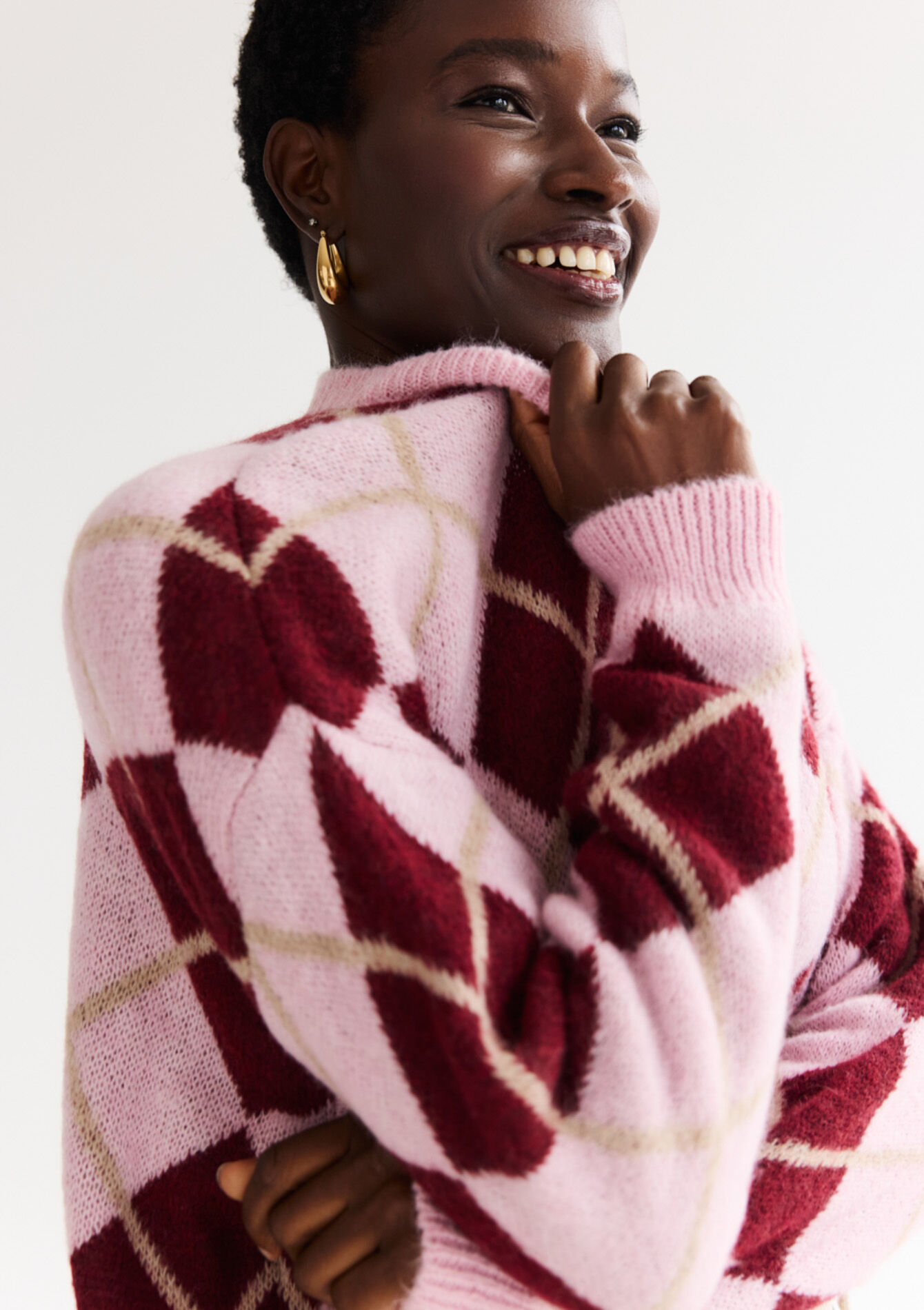 Gebreide trui met ruitmotief, Gebreide trui met ruitmotief - BORDEAUX WINE - 04007135_5514