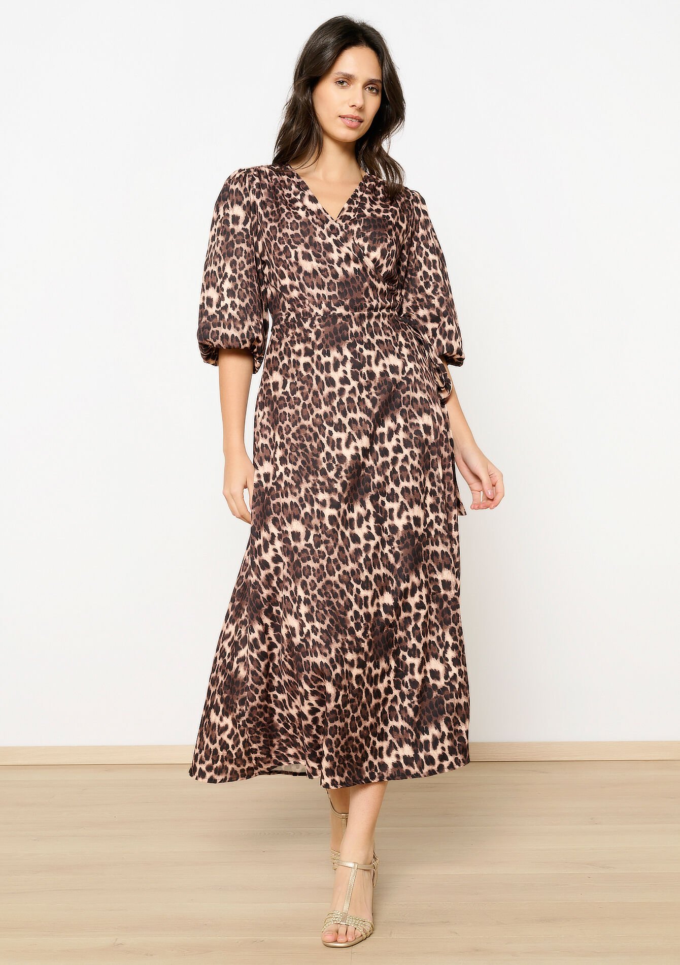 Robe cache-coeur à imprimé léopard, Robe cache-coeur à imprimé léopard - BEIGE BISCUIT - 08104017_4018