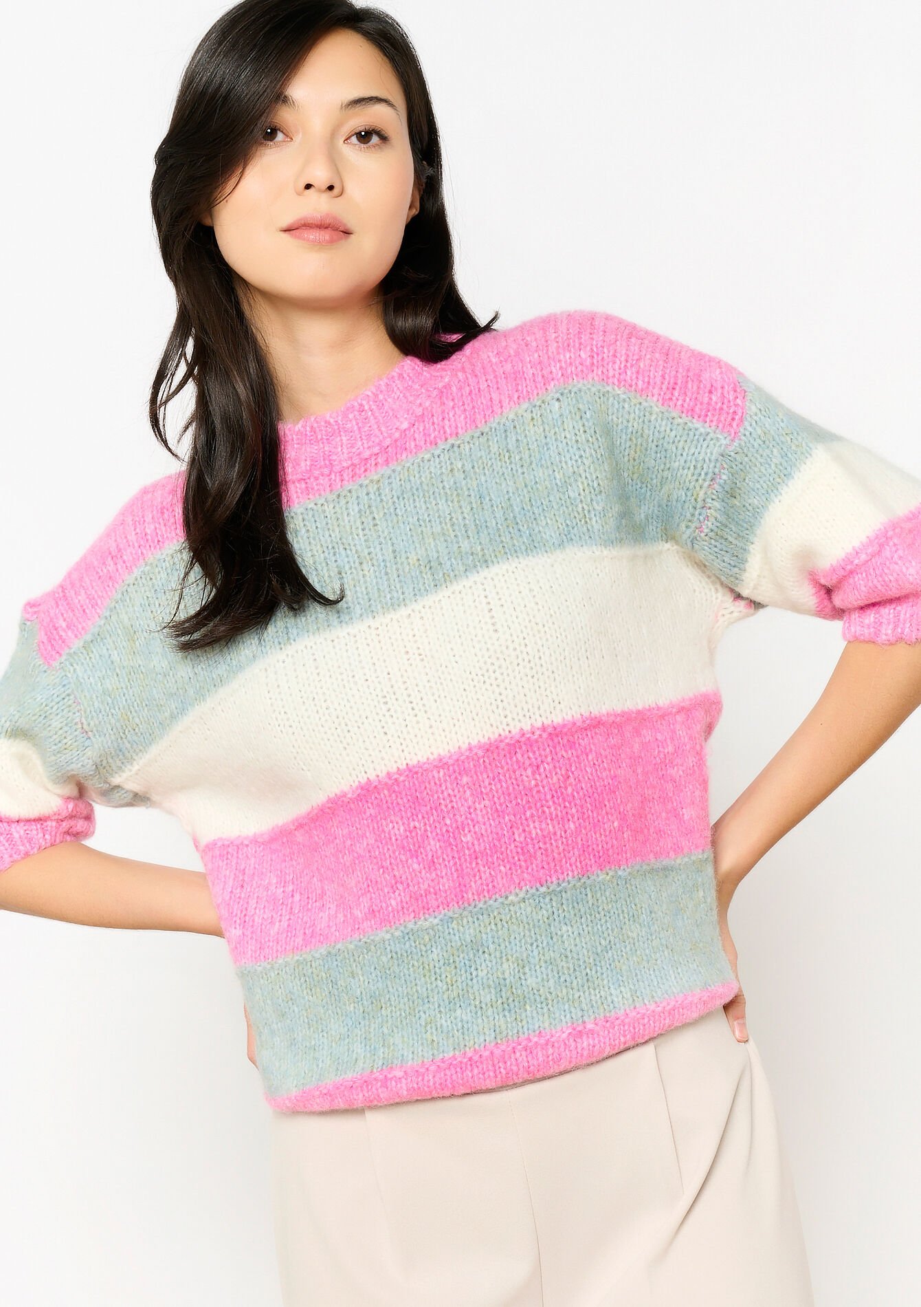 Sweater with color block, Sweater with color block - PINK BUBBLEGUM - 04006886_1477