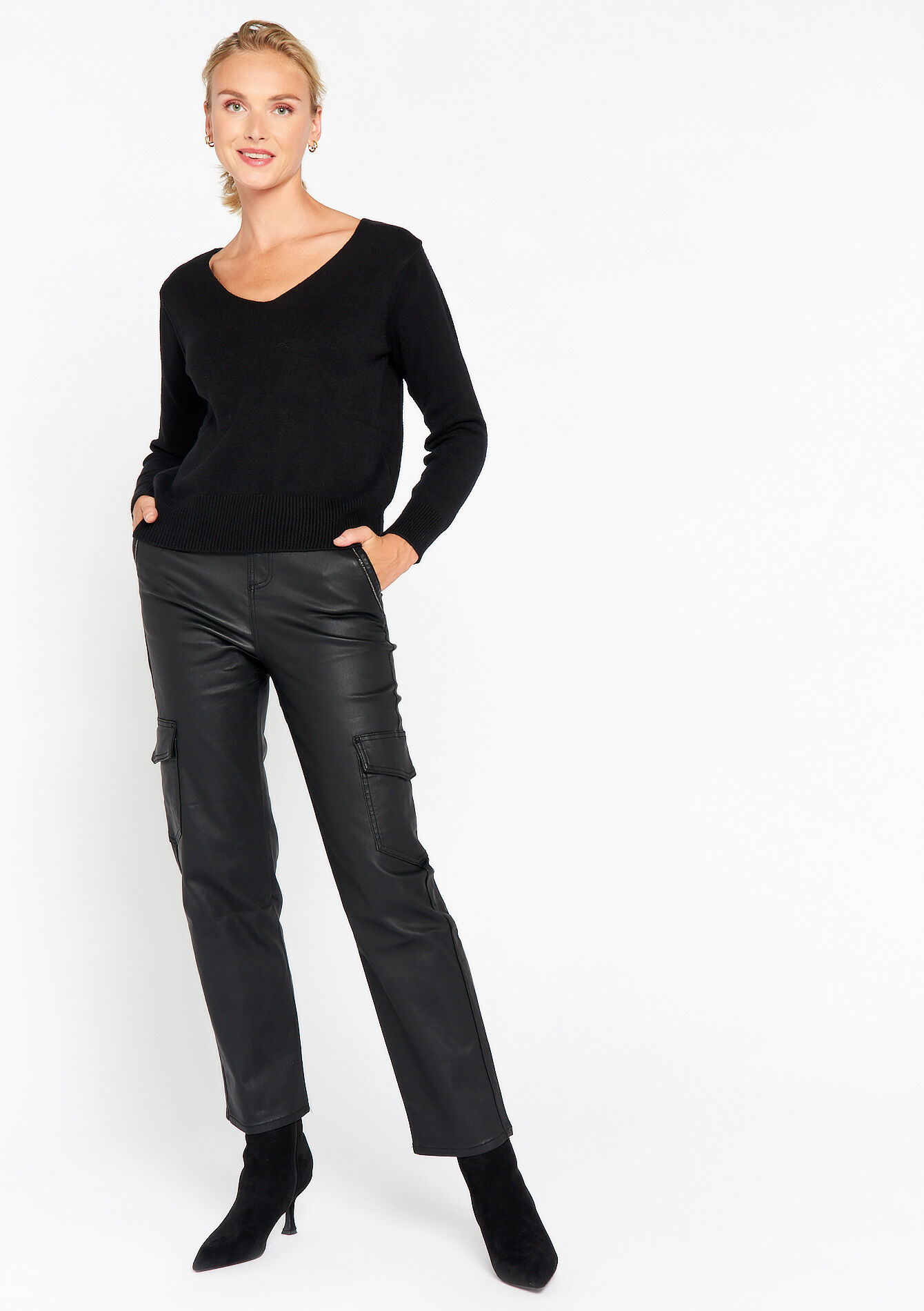 Pullover col en V, Pullover col en V - BLACK - 04006314_1119