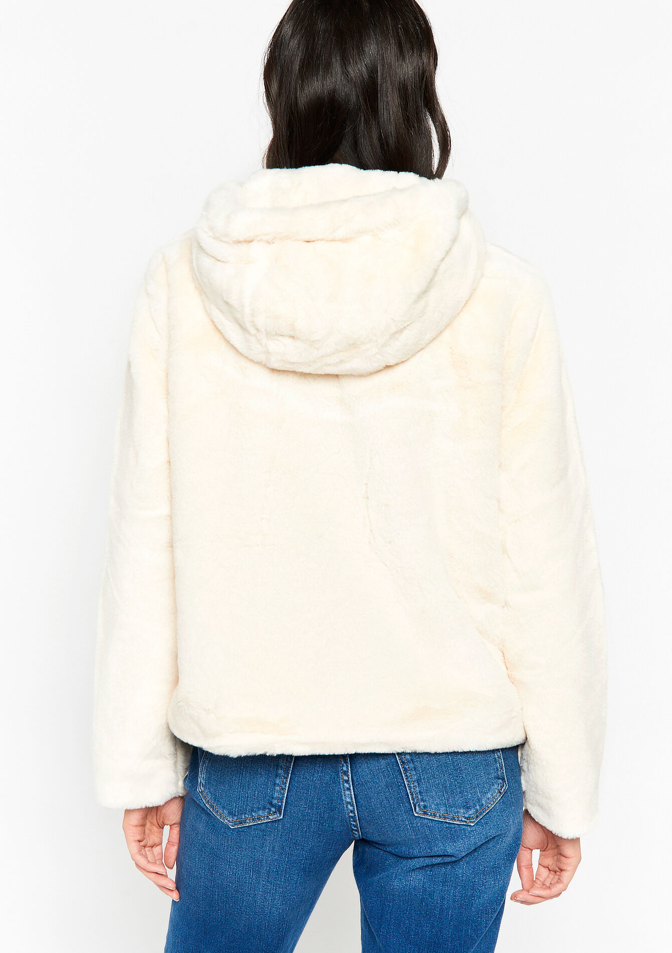 Faux fur jas met capuchon - VANILLA WHITE - 23000594_1013