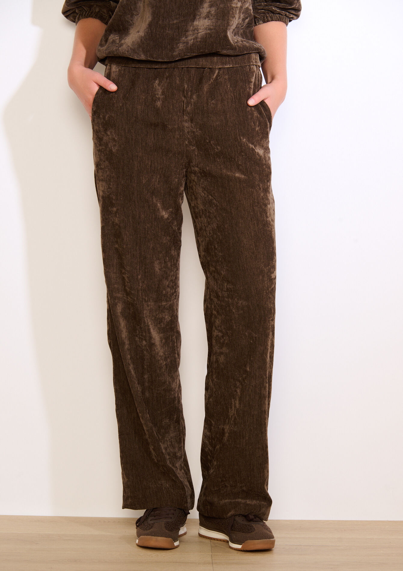 Velvet joggingbroek - BROWN DARK CHOCOLATE - 15100415_3720
