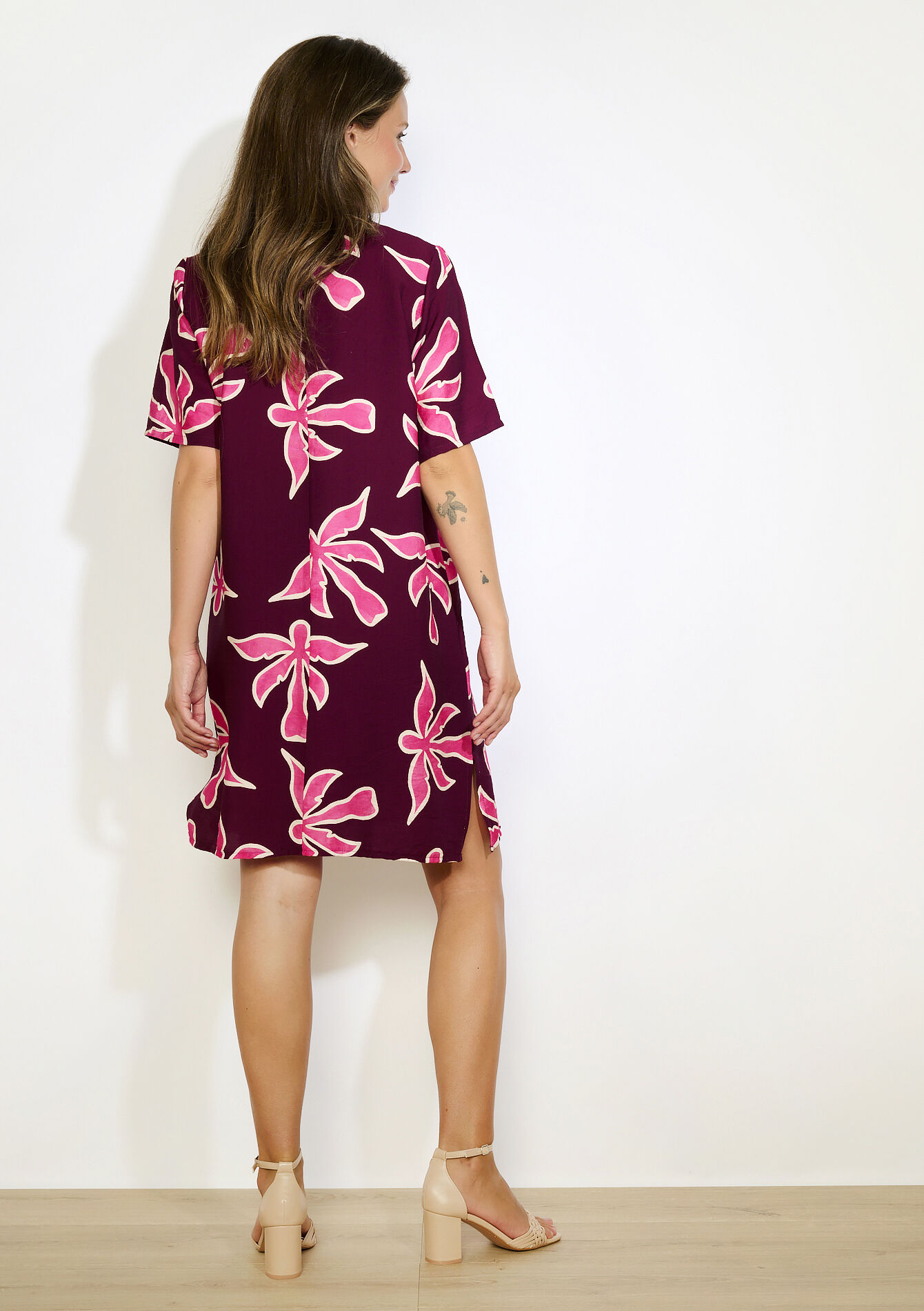 short floral dress, short floral dress - AUBERGINE - 08104299_1537