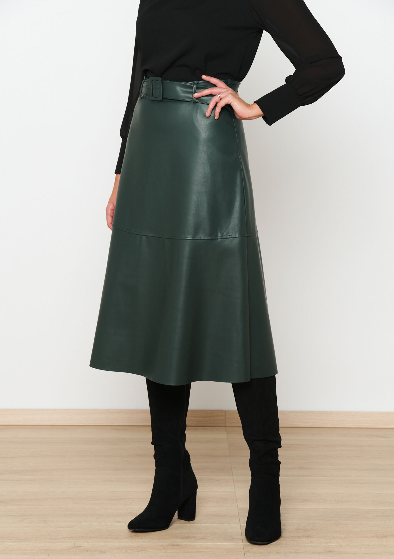 Midirok in faux leder, Midirok in faux leder - BOTTLE GREEN - 07101164_1778