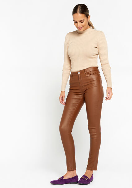 Coated skinny trousers - CAMEL BROWN - 06004355_3818
