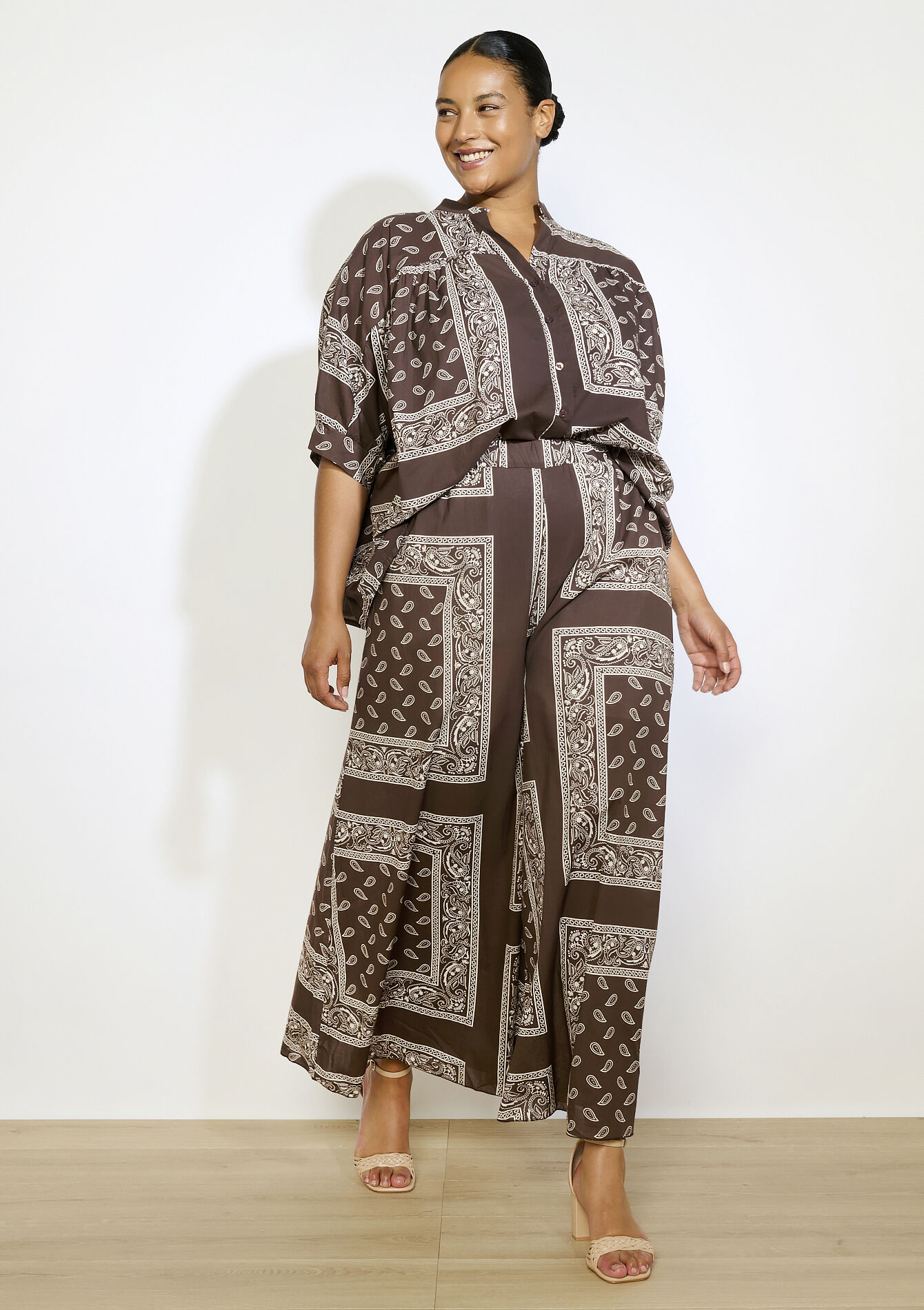 Pantalon bohème imprimé - BROWN DARK CHOCOLATE - 06601036_3720