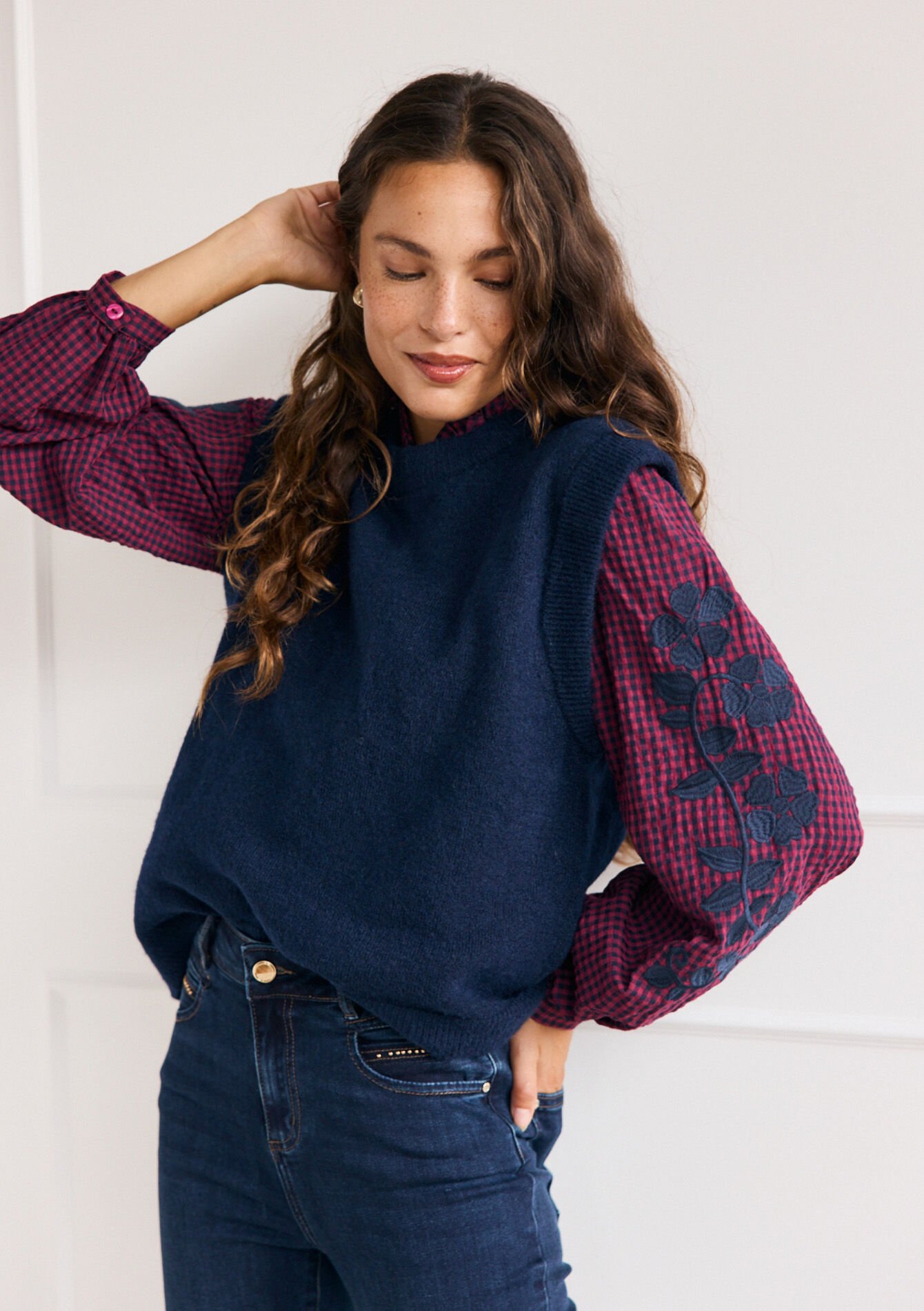 Losvallende geborduurde blouse, Losvallende geborduurde blouse - BORDEAUX WINE - 05702910_5514