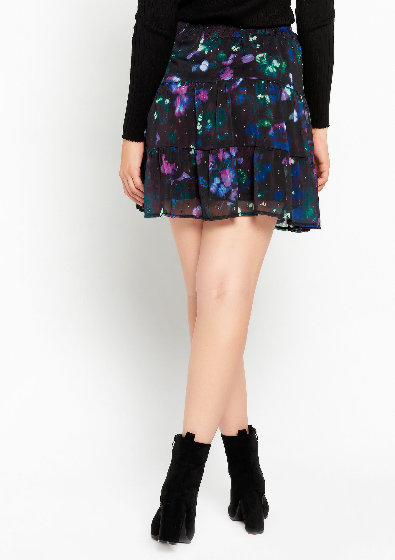 Skirt with blurry print - BLACK - 07101166_1119
