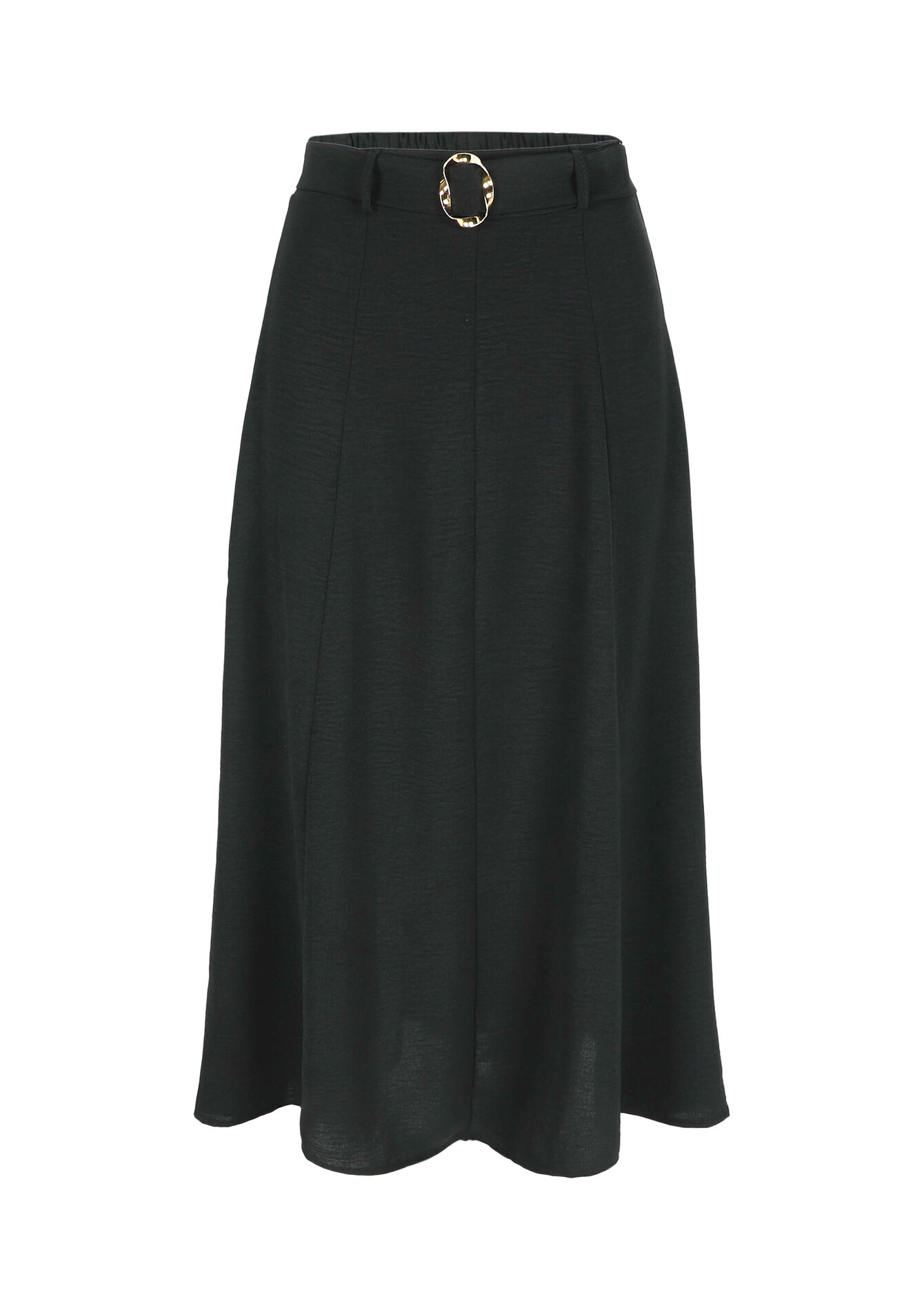 Jupe longue en tissu crêpé, Jupe longue en tissu crêpé - BLACK - 07101228_1119